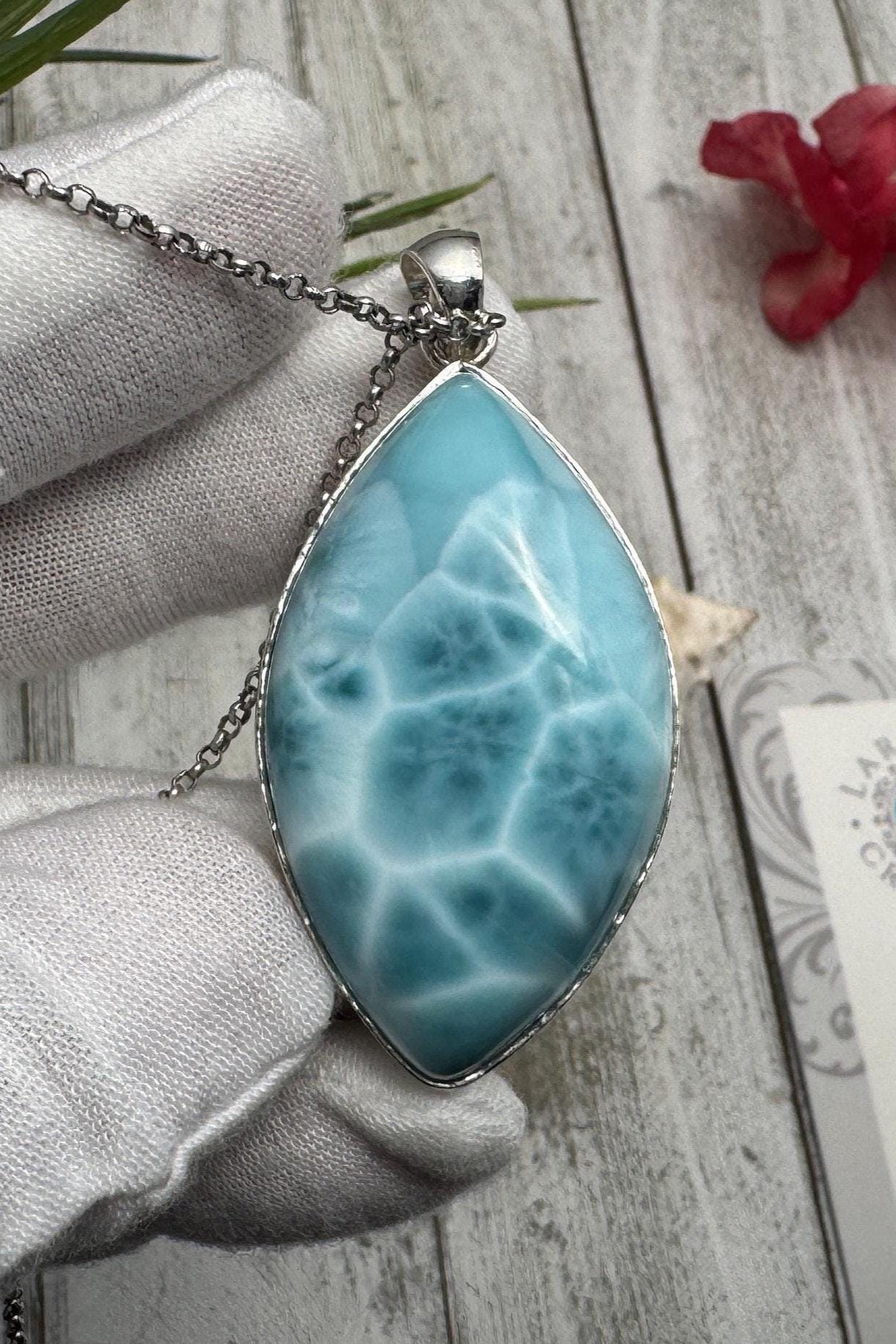 Natural Larimar Pendant 925 Sterling Silver Blue Dominican Gemstone Jewelry Handmade Healing Crystal Stone