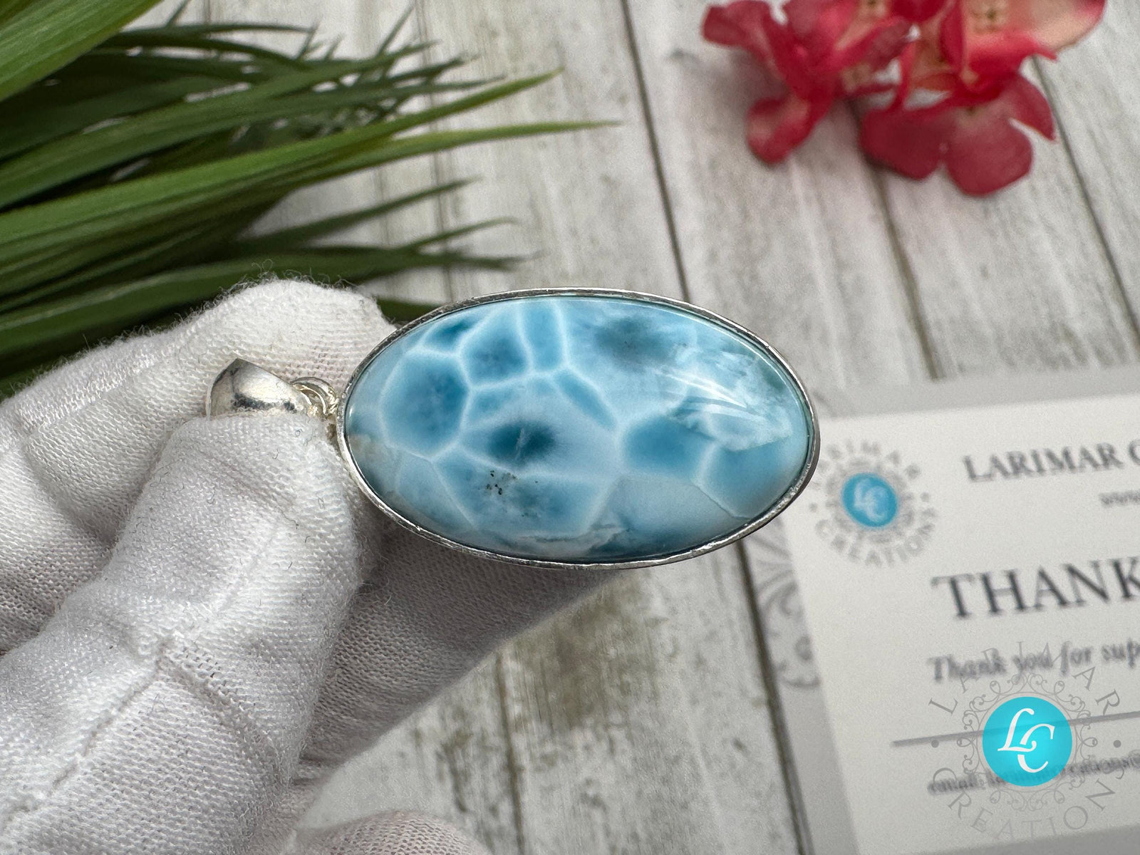 Oval Larimar Pendant Blue Gemstone Sterling Silver Handmade Dominican Stone Necklace Jewelry