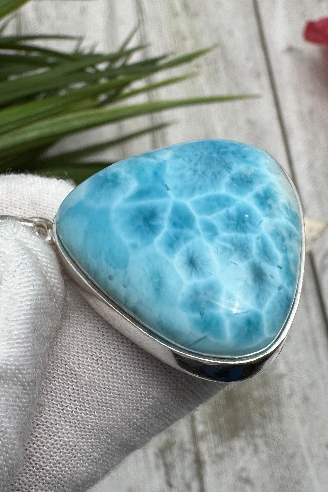 Large Triangle Larimar Pendant, 925 Sterling Silver, Dominican Blue Gemstone Necklace