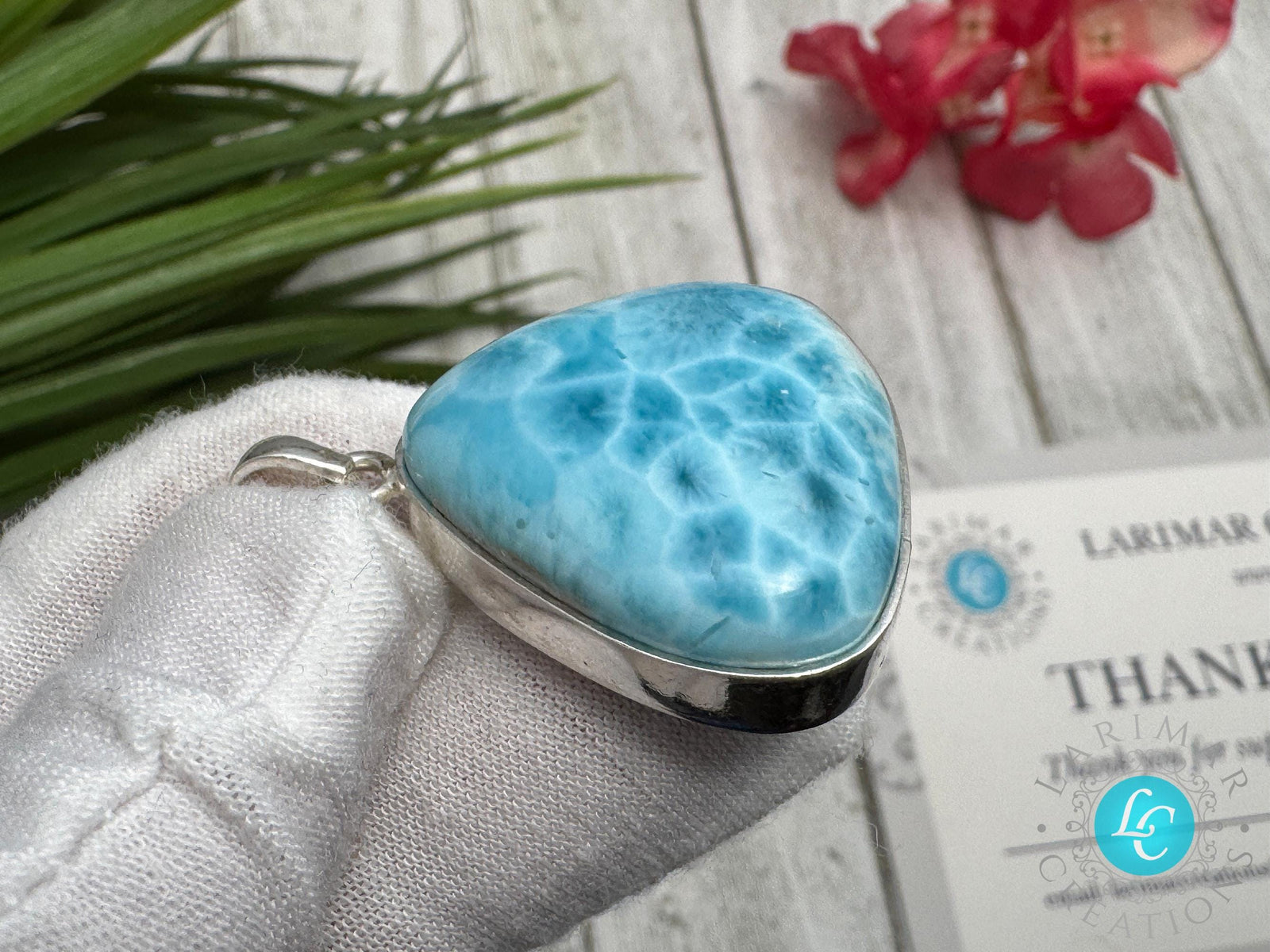 Large Triangle Larimar Pendant, 925 Sterling Silver, Dominican Blue Gemstone Necklace