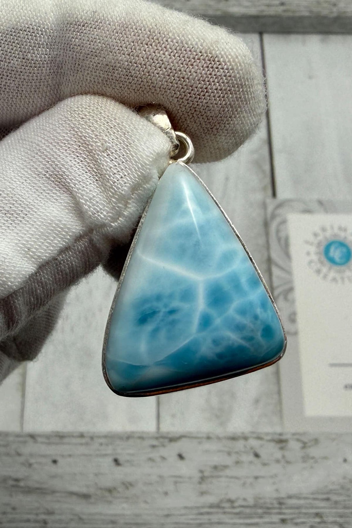 Large Triangle Larimar Pendant Necklace, Sterling Silver Caribbean Blue Stone, Boho Style