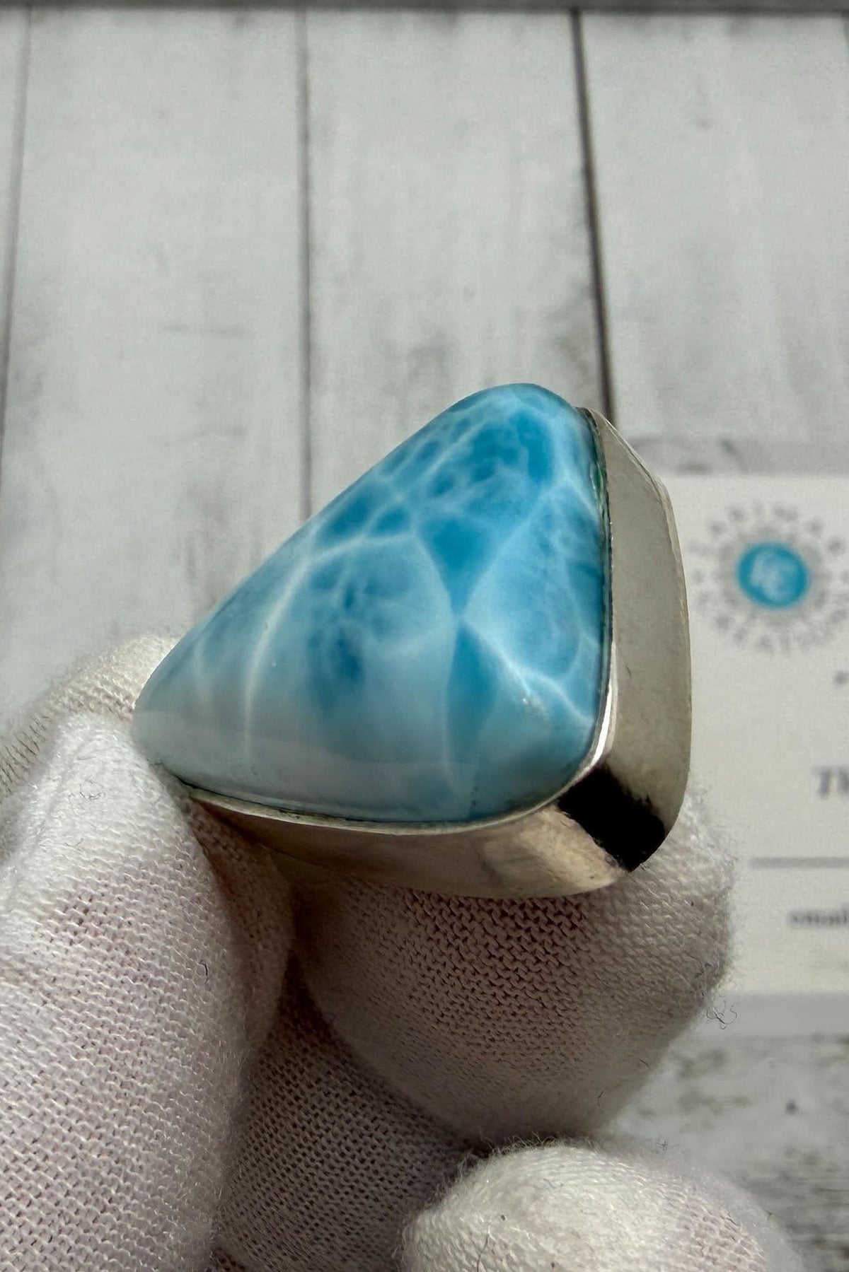 Large Triangle Larimar Pendant Necklace, Sterling Silver Caribbean Blue Stone, Boho Style