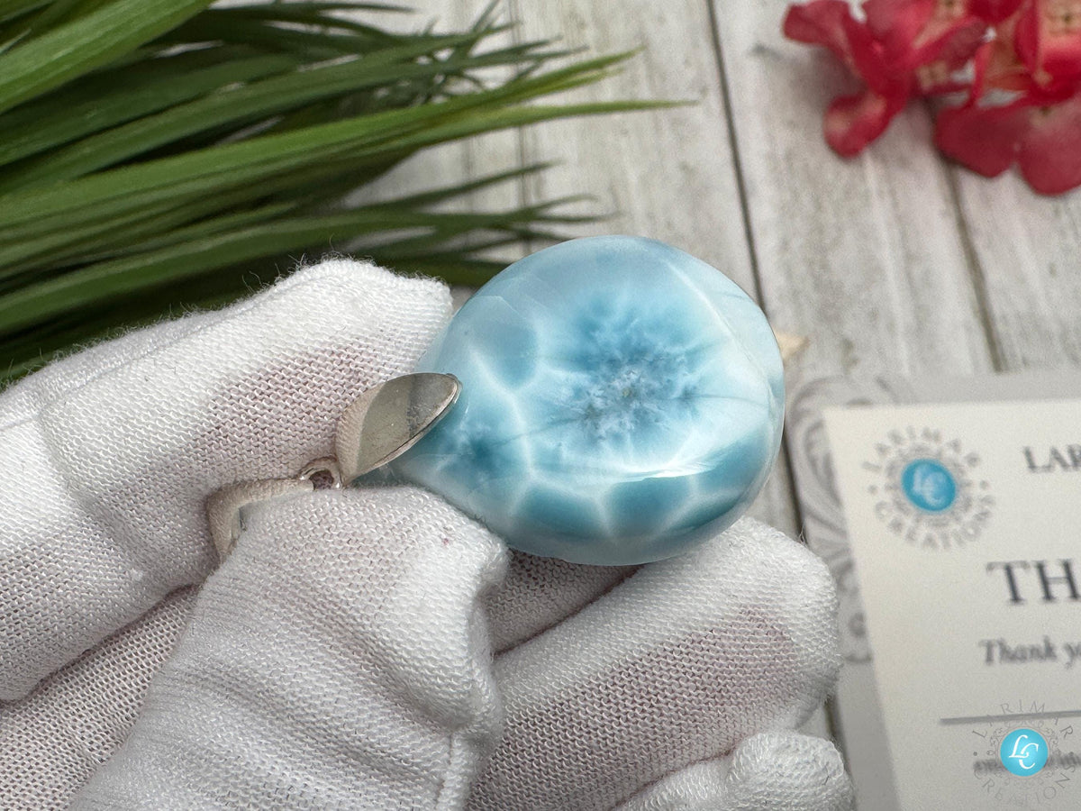 AAAA Super Blue Larimar Cabochon Dominican Teardrop Stone for Jewelry Making