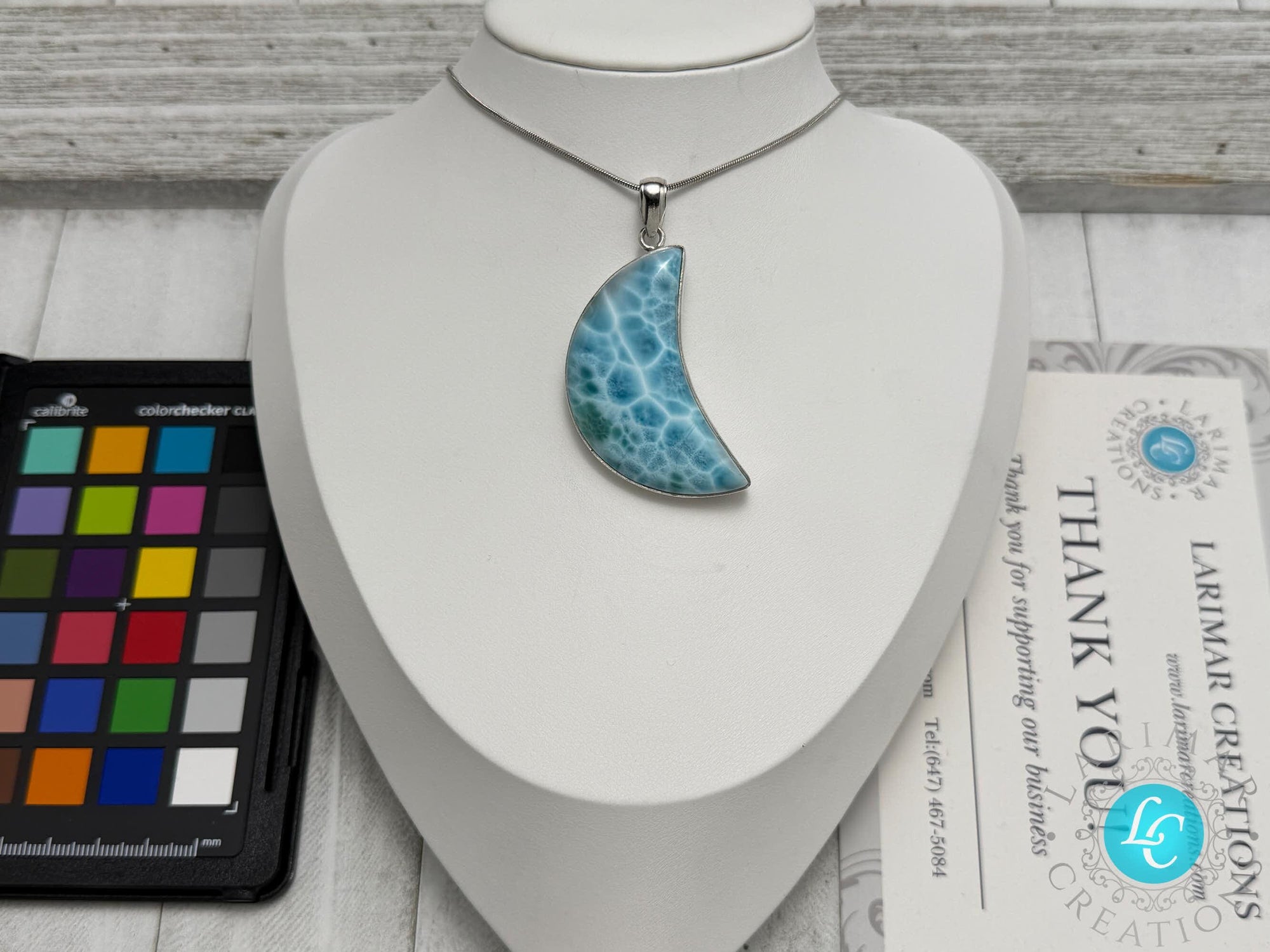 Polished Larimar Moon Cabochon – Deep Blue Gemstone for Jewelry Making