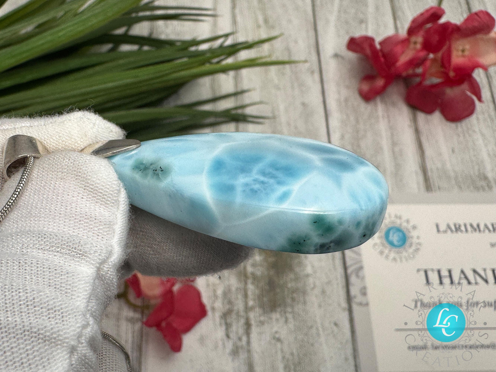 Large Larimar Sterling Silver Pendant Ocean Blue Gemstone Jewelry Healing Crystal