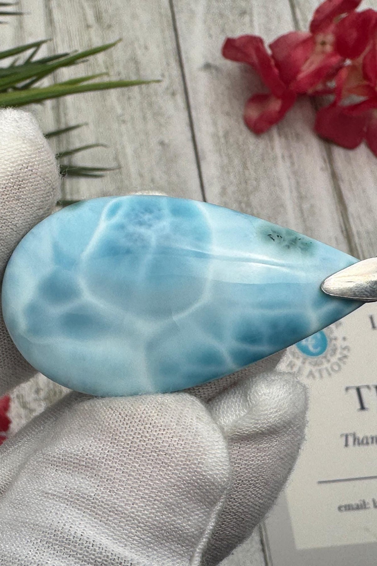 Large Larimar Sterling Silver Pendant Ocean Blue Gemstone Jewelry Healing Crystal