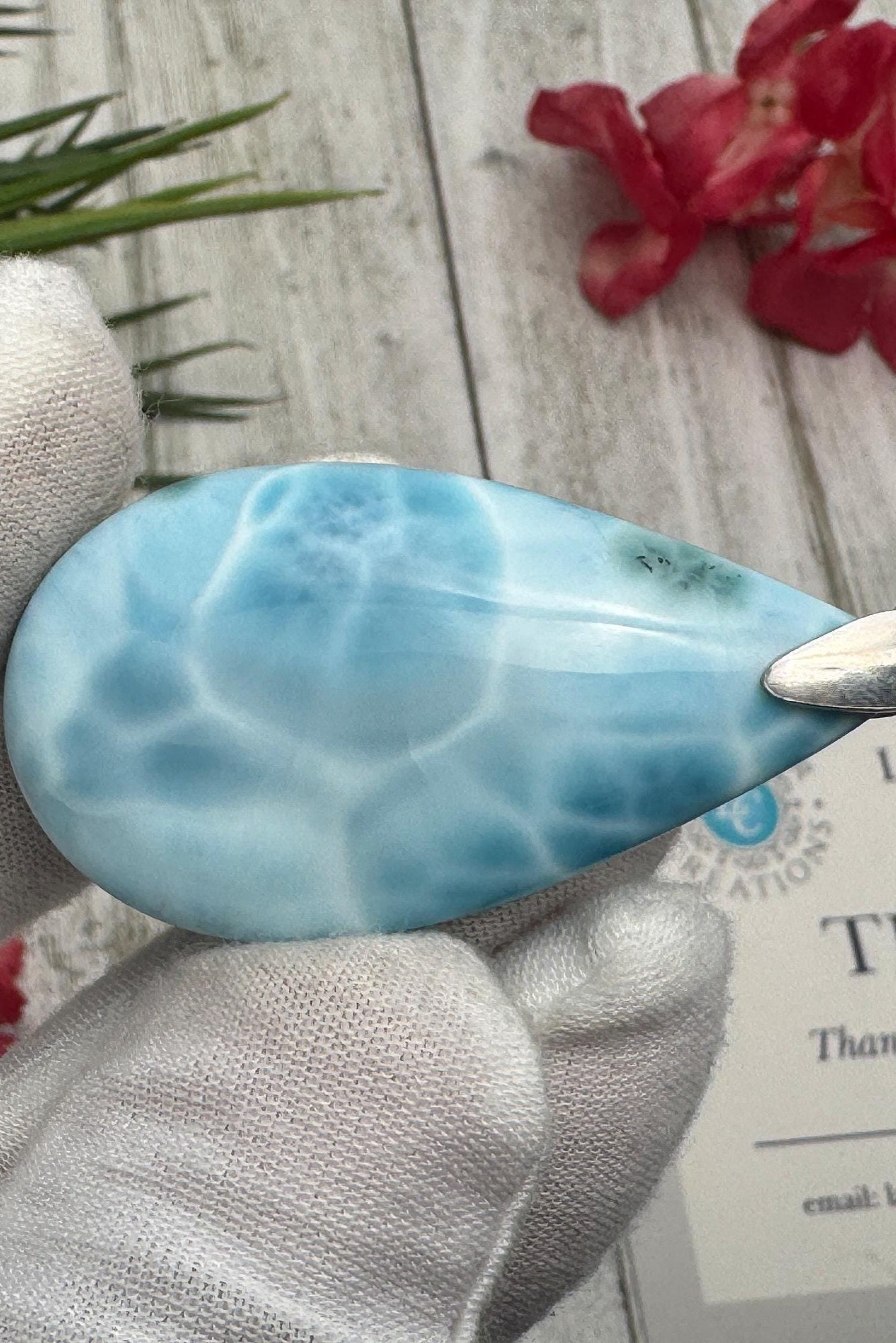 Large Larimar Sterling Silver Pendant Ocean Blue Gemstone Jewelry Healing Crystal
