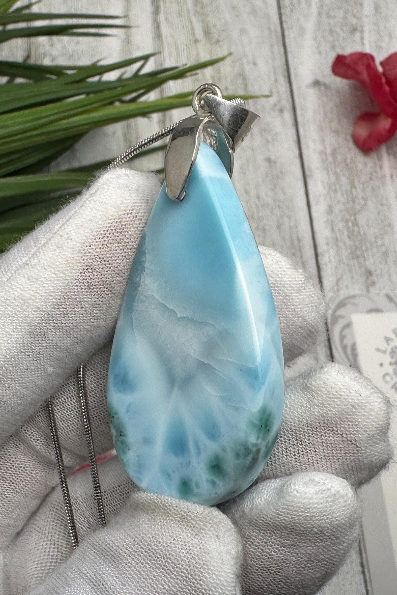 Large Larimar Sterling Silver Pendant Ocean Blue Gemstone Jewelry Healing Crystal