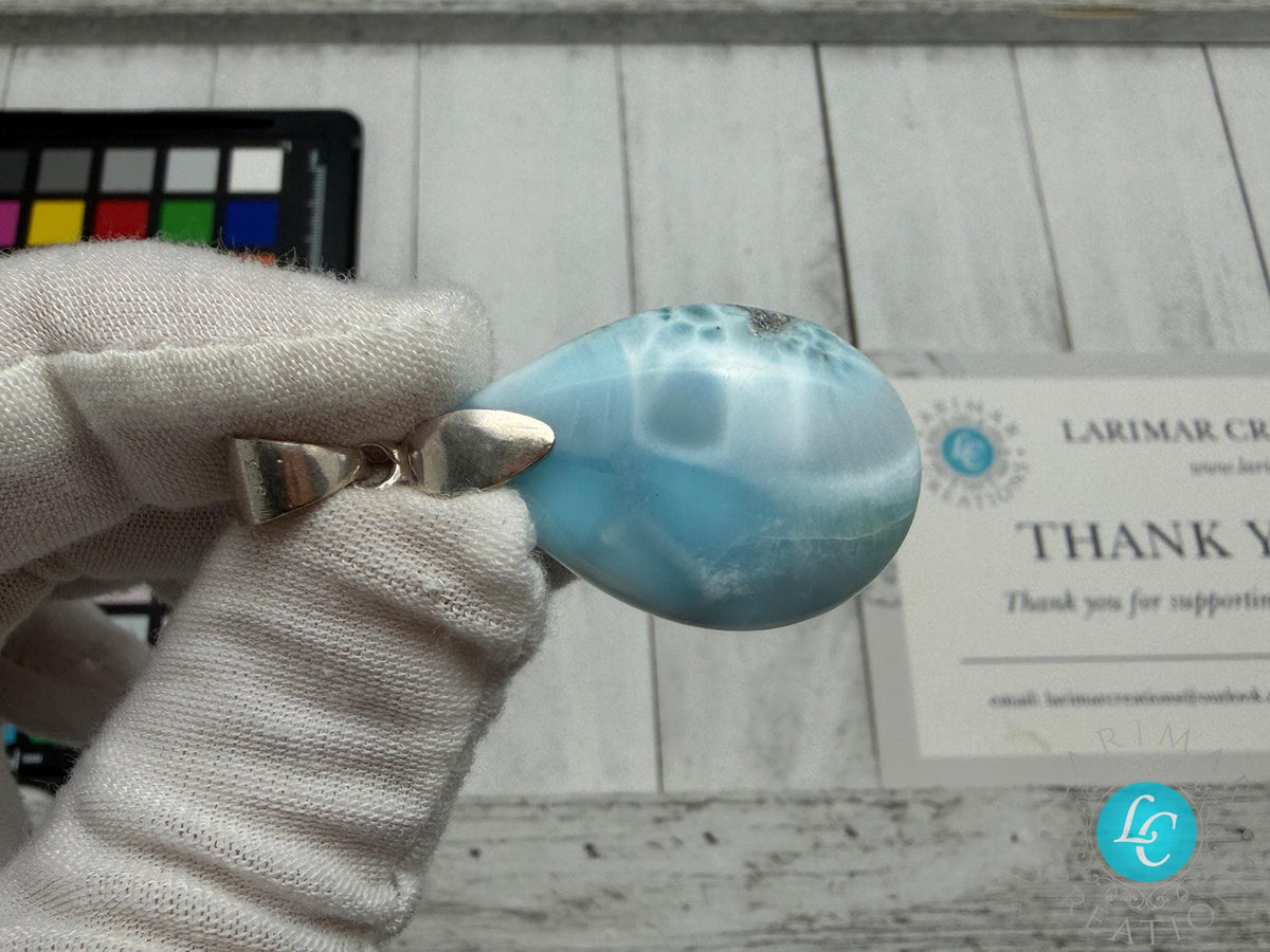 AAA Larimar Turtleback Pendant Sterling Silver Healing Gemstone Jewelry Dominican Stone Necklace