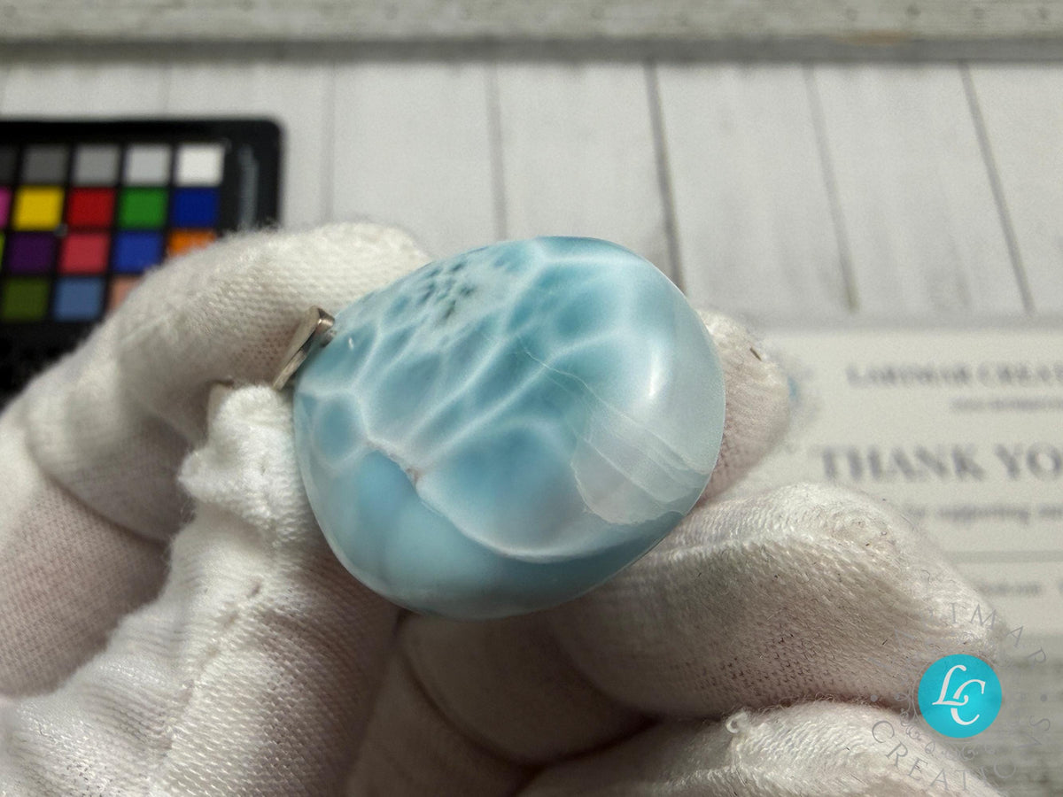 AAA Larimar Turtleback Pendant Sterling Silver Healing Gemstone Jewelry Dominican Stone Necklace