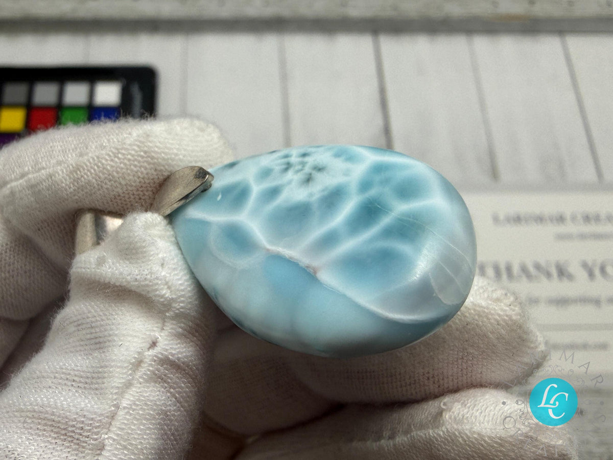 AAA Larimar Turtleback Pendant Sterling Silver Healing Gemstone Jewelry Dominican Stone Necklace