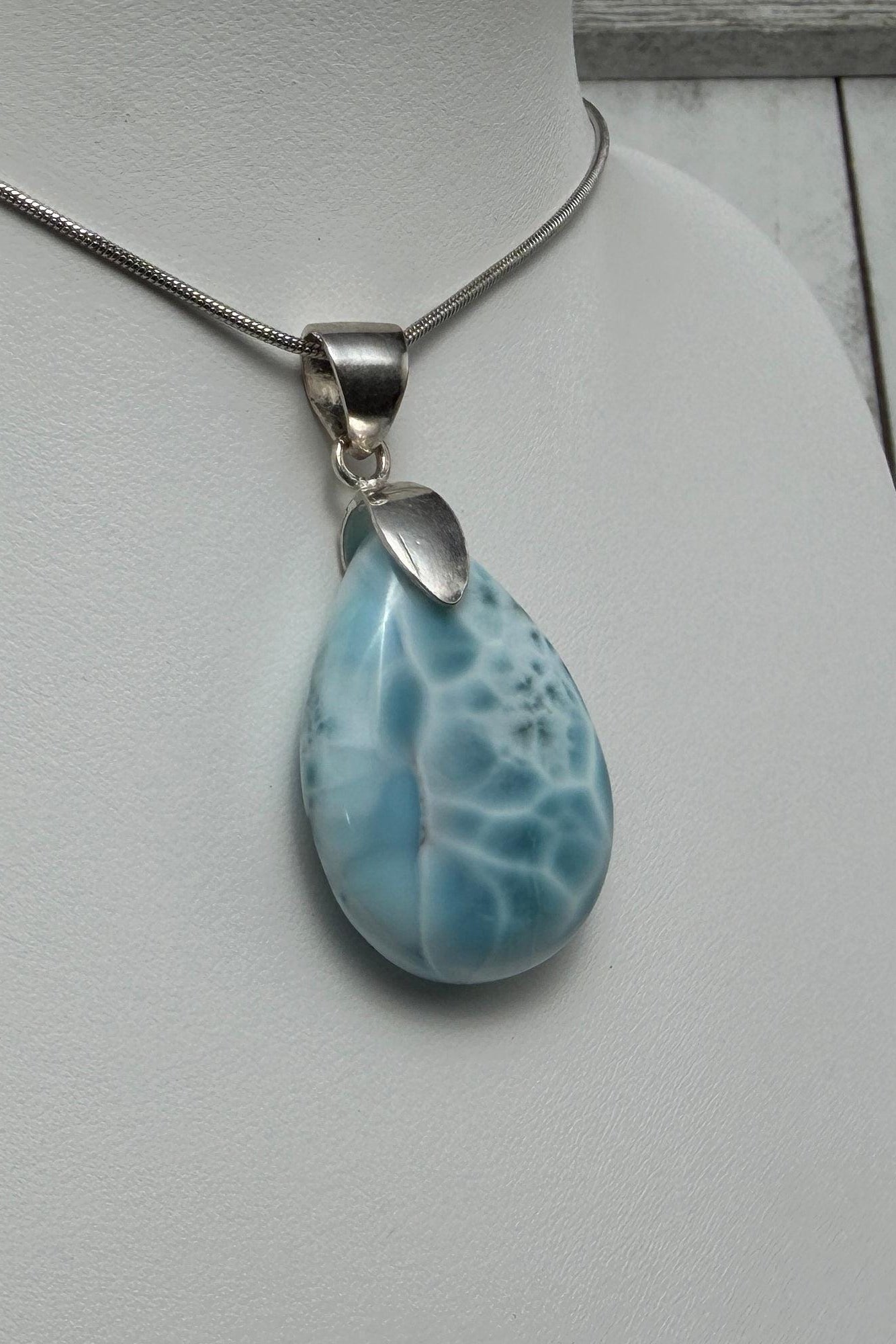 AAA Larimar Turtleback Pendant Sterling Silver Healing Gemstone Jewelry Dominican Stone Necklace