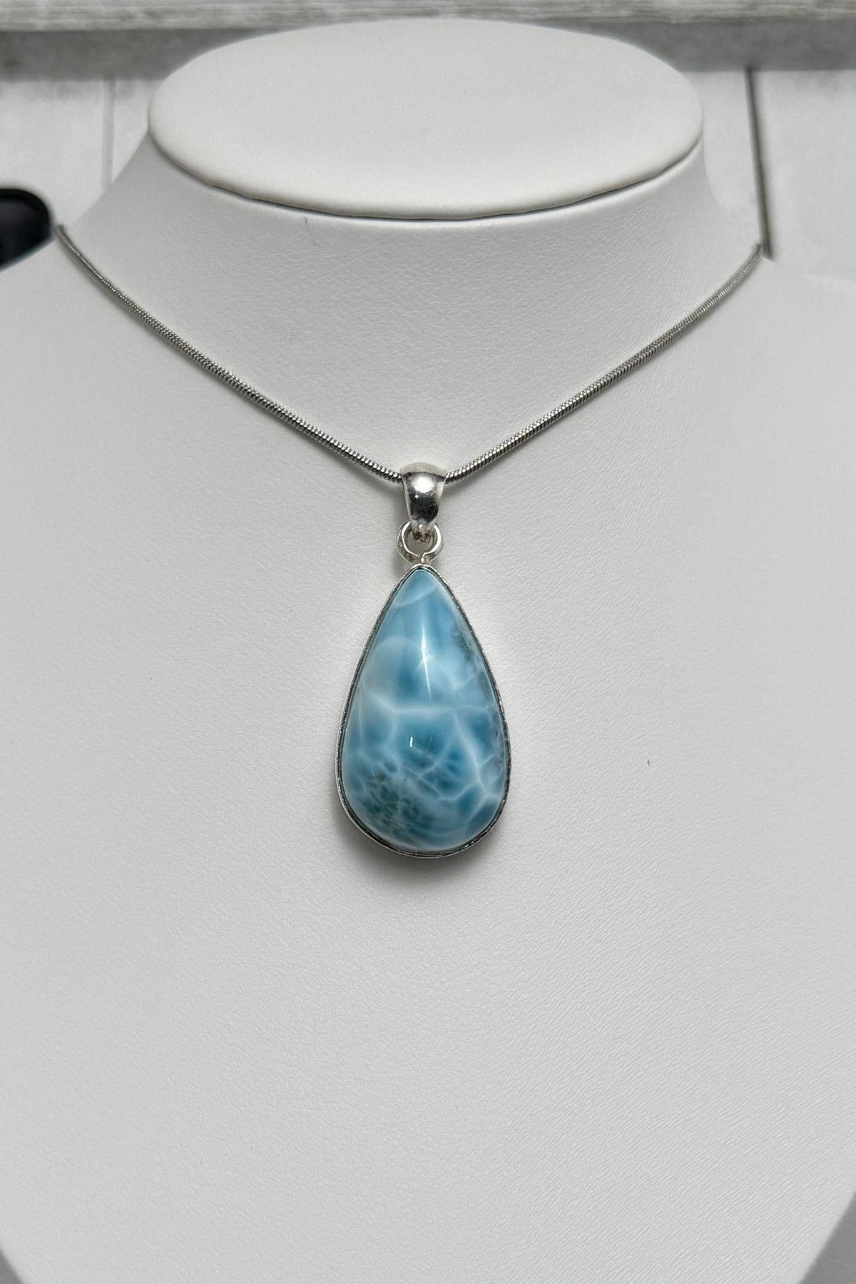 Larimar Pendant 925 Sterling Silver Big Rectangle Double Sided Polished Dominican Gemstone Necklace