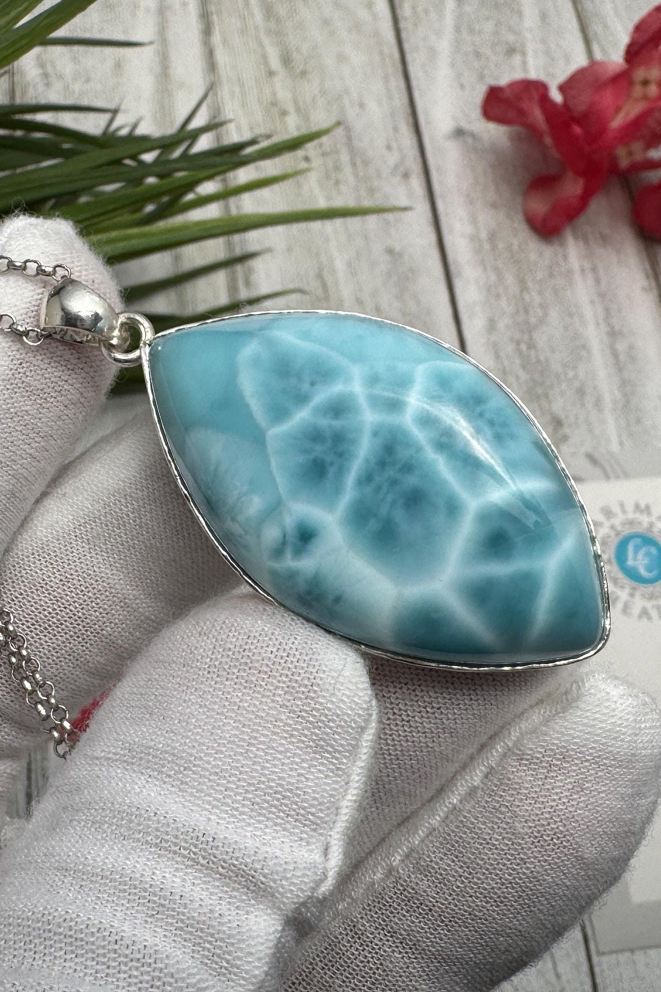 Natural Larimar Pendant 925 Sterling Silver Blue Dominican Gemstone Jewelry Handmade Healing Crystal Stone
