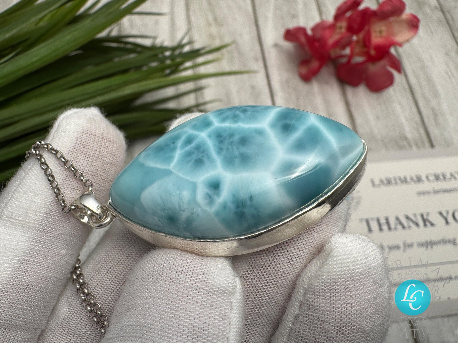 Natural Larimar Pendant 925 Sterling Silver Blue Dominican Gemstone Jewelry Handmade Healing Crystal Stone