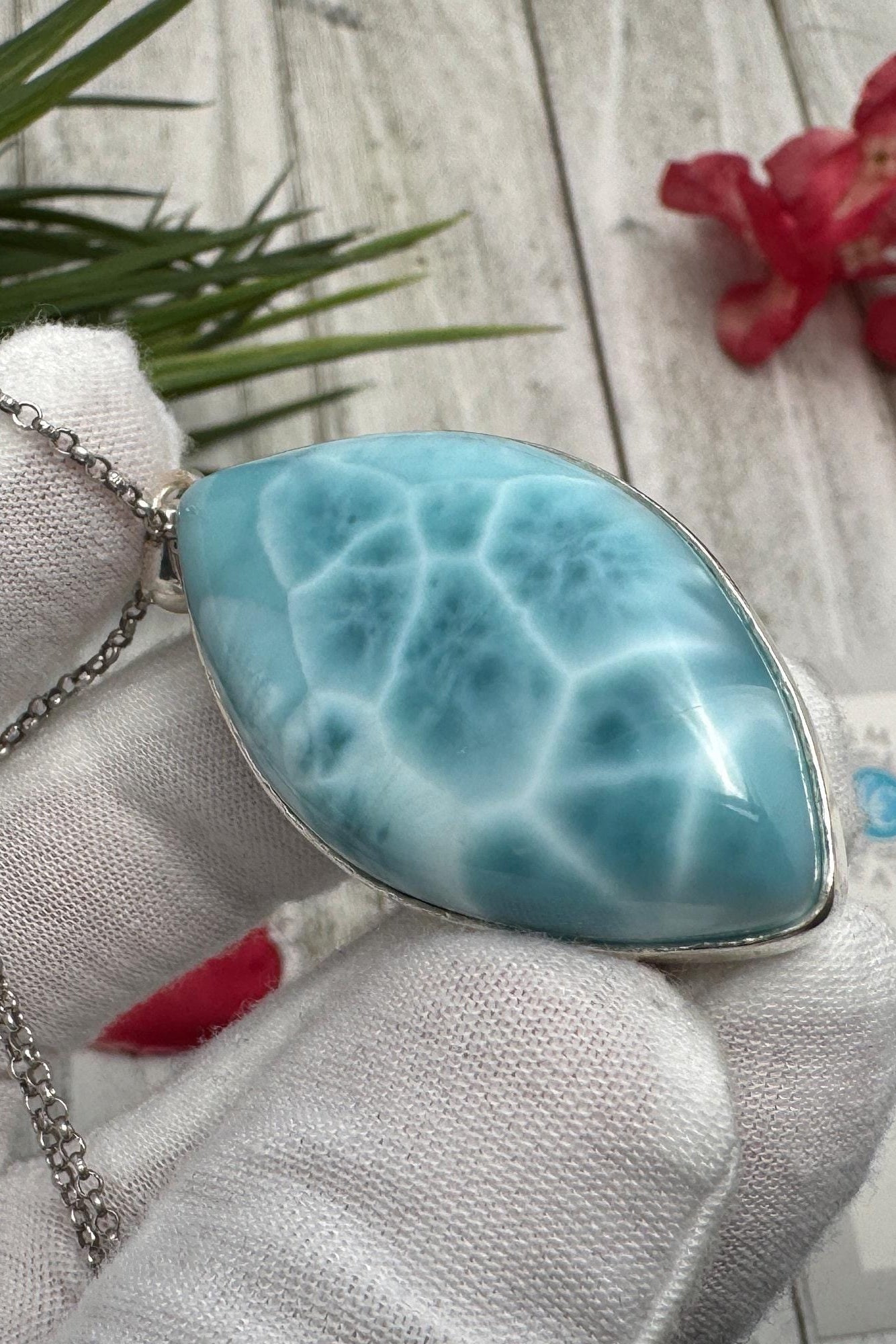 Natural Larimar Pendant 925 Sterling Silver Blue Dominican Gemstone Jewelry Handmade Healing Crystal Stone