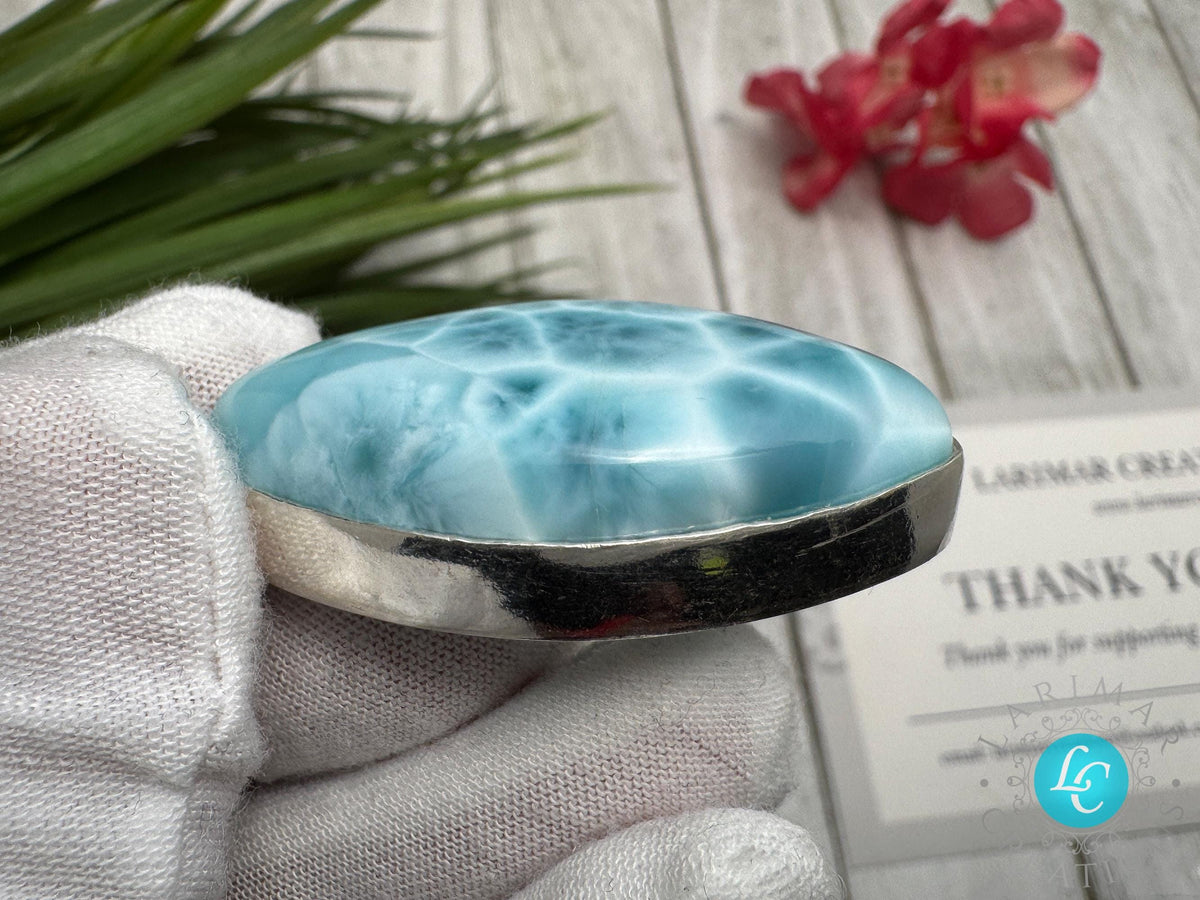 Natural Larimar Pendant 925 Sterling Silver Blue Dominican Gemstone Jewelry Handmade Healing Crystal Stone
