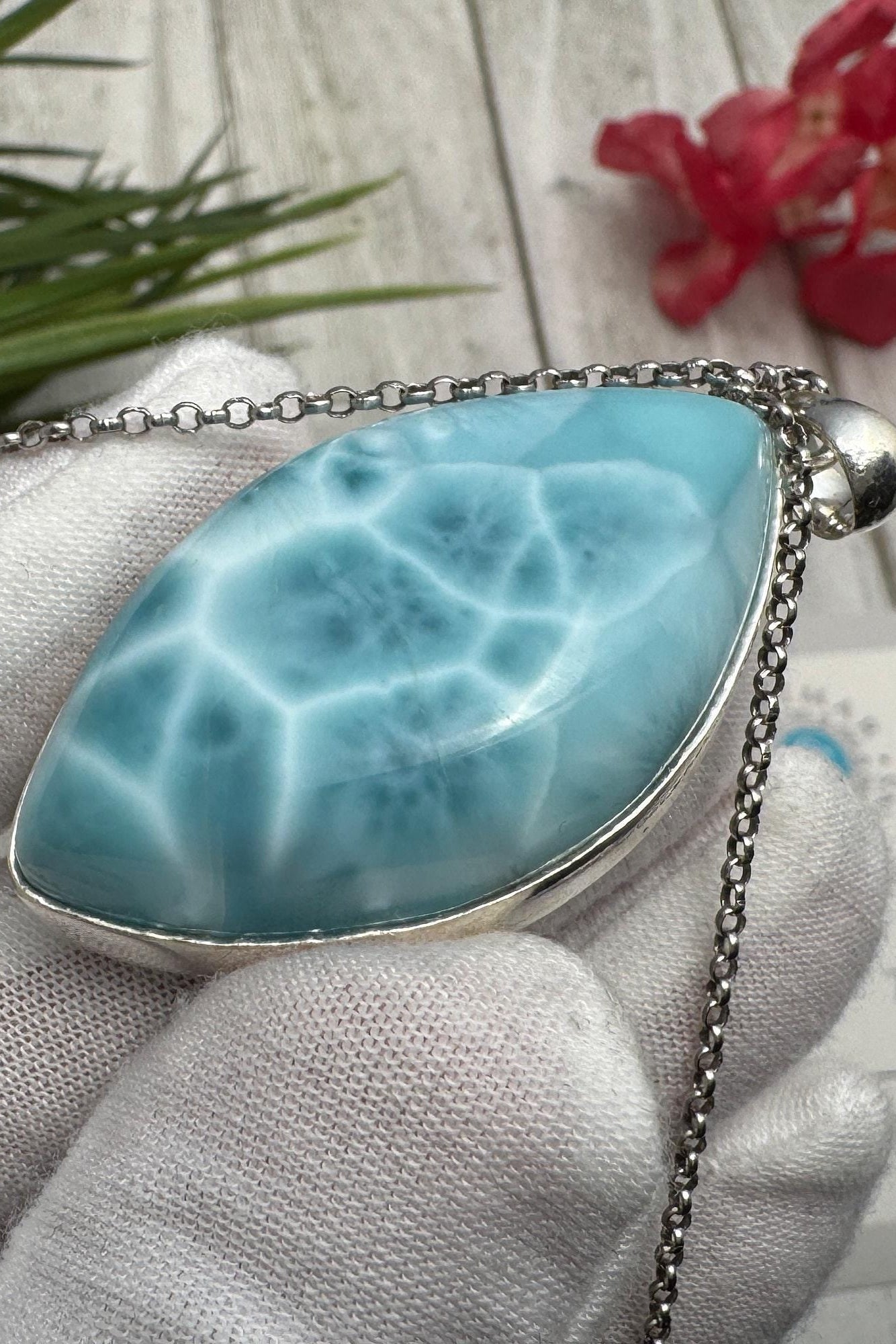 Natural Larimar Pendant 925 Sterling Silver Blue Dominican Gemstone Jewelry Handmade Healing Crystal Stone