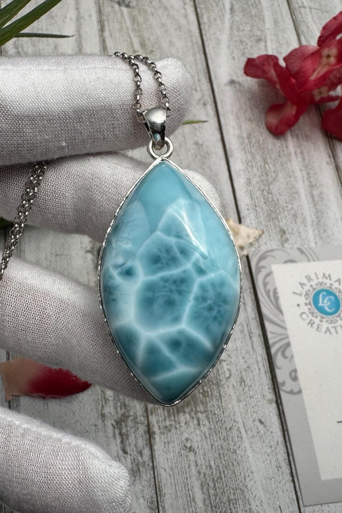 Natural Larimar Pendant 925 Sterling Silver Blue Dominican Gemstone Jewelry Handmade Healing Crystal Stone