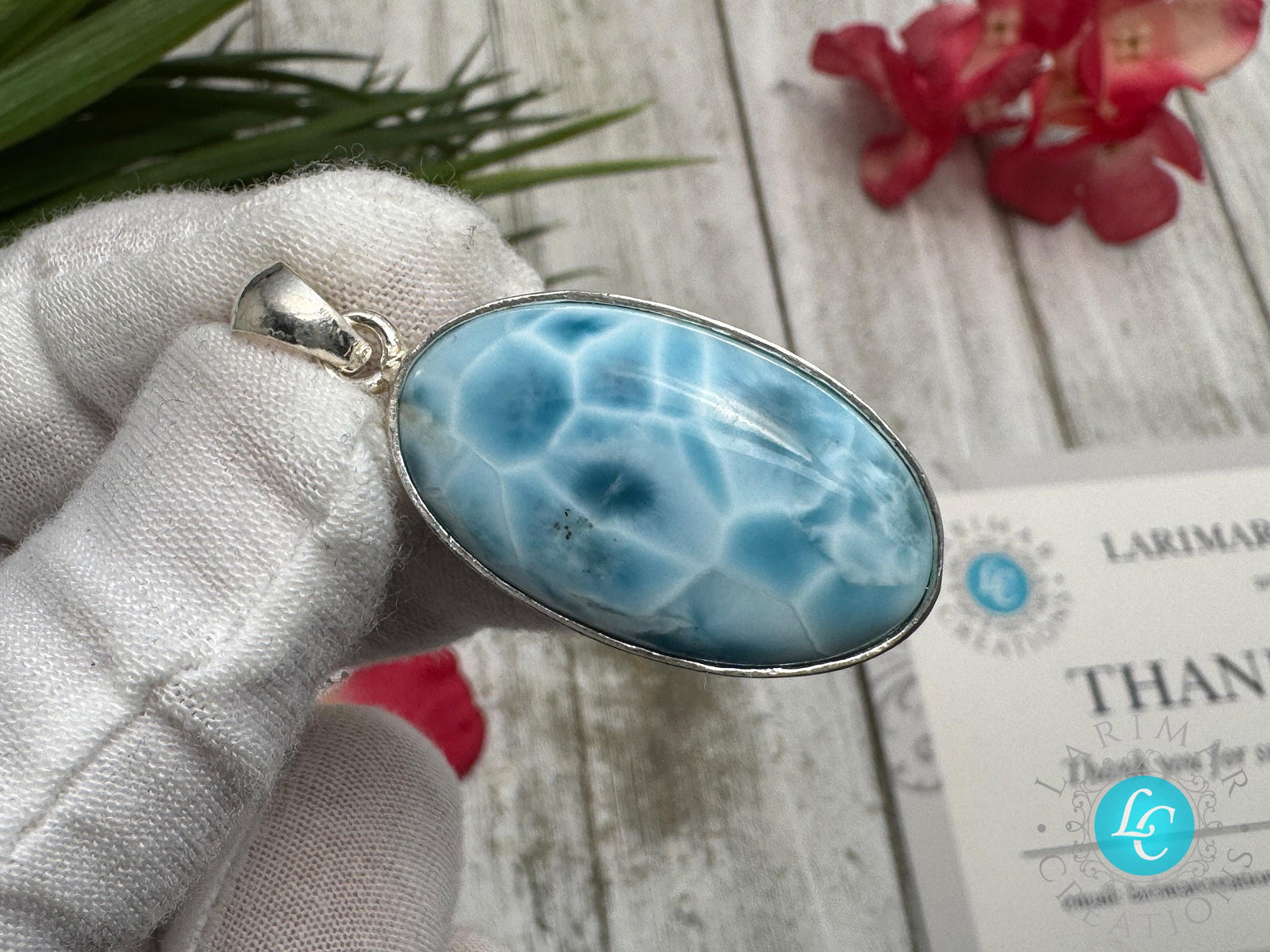 Oval Larimar Pendant Blue Gemstone Sterling Silver Handmade Dominican Stone Necklace Jewelry