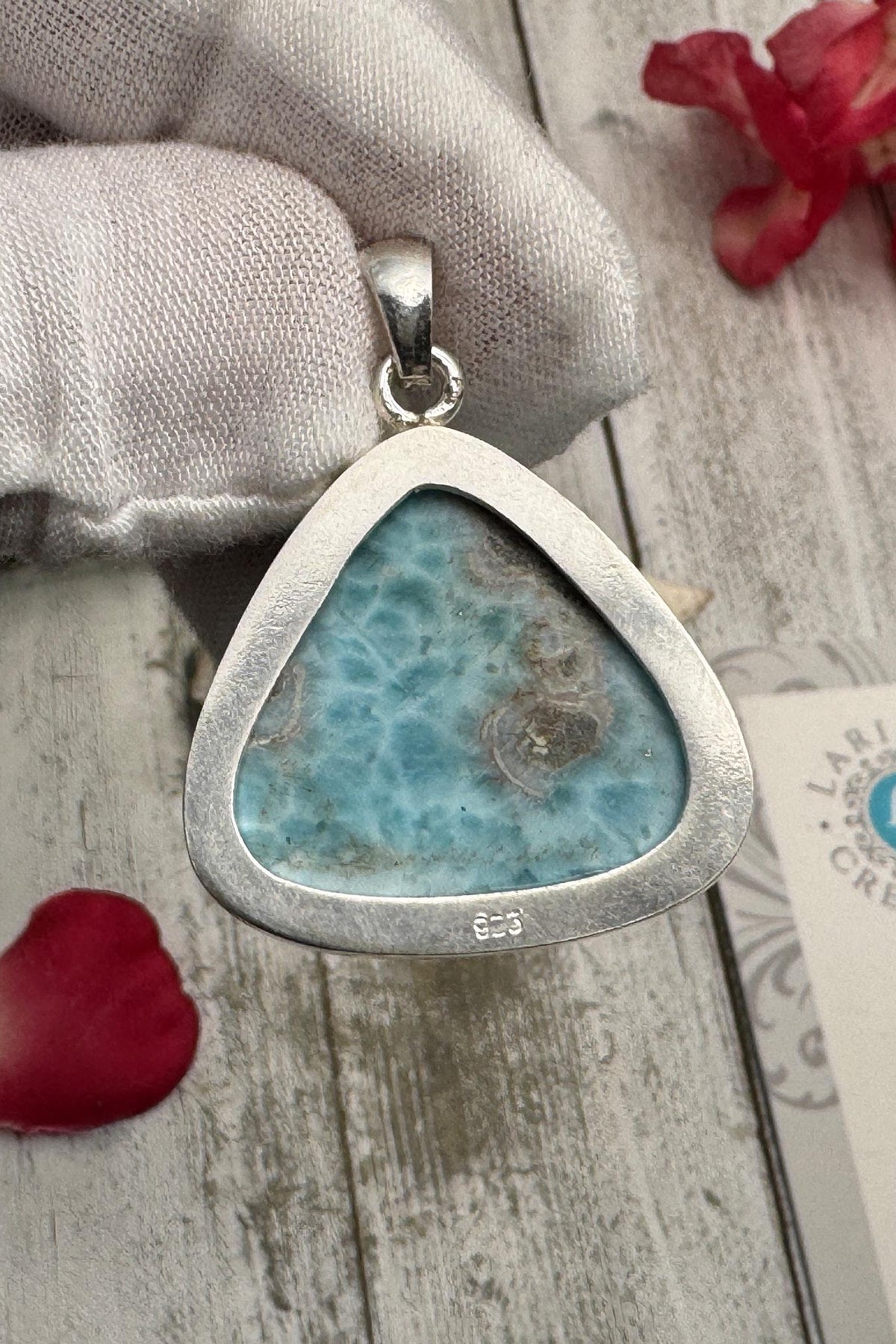 Large Triangle Larimar Pendant, 925 Sterling Silver, Dominican Blue Gemstone Necklace