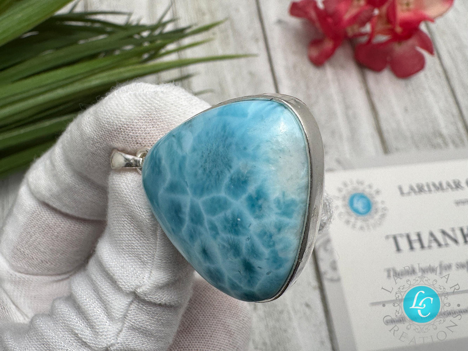 Large Triangle Larimar Pendant, 925 Sterling Silver, Dominican Blue Gemstone Necklace
