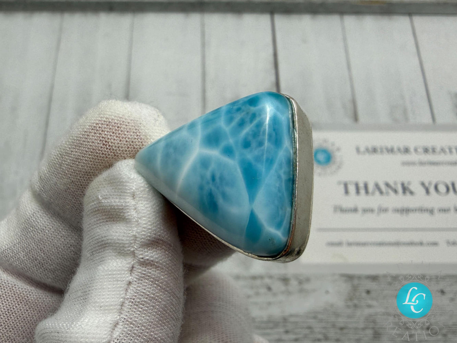 Large Triangle Larimar Pendant Necklace, Sterling Silver Caribbean Blue Stone, Boho Style