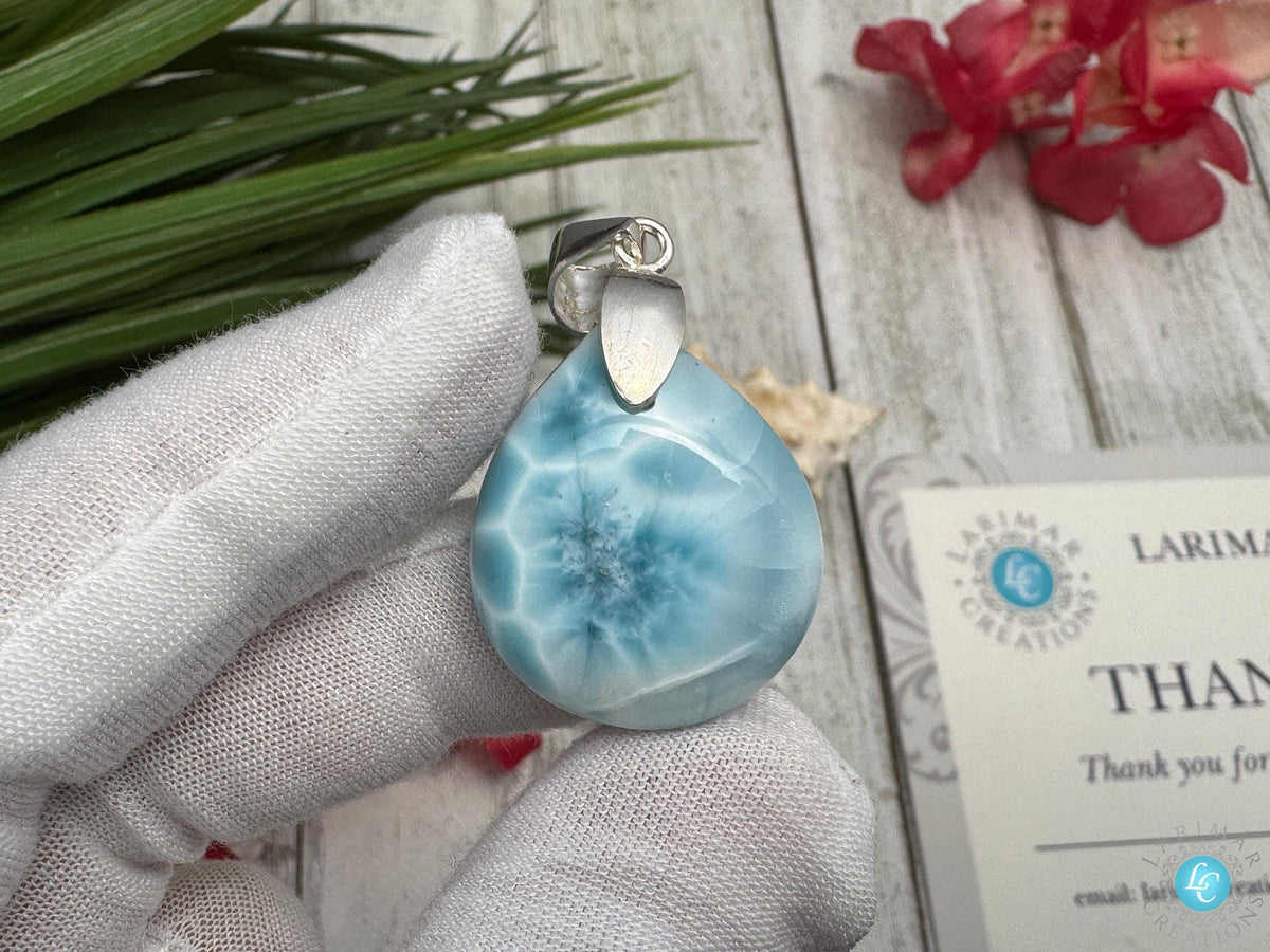 AAAA Super Blue Larimar Cabochon Dominican Teardrop Stone for Jewelry Making