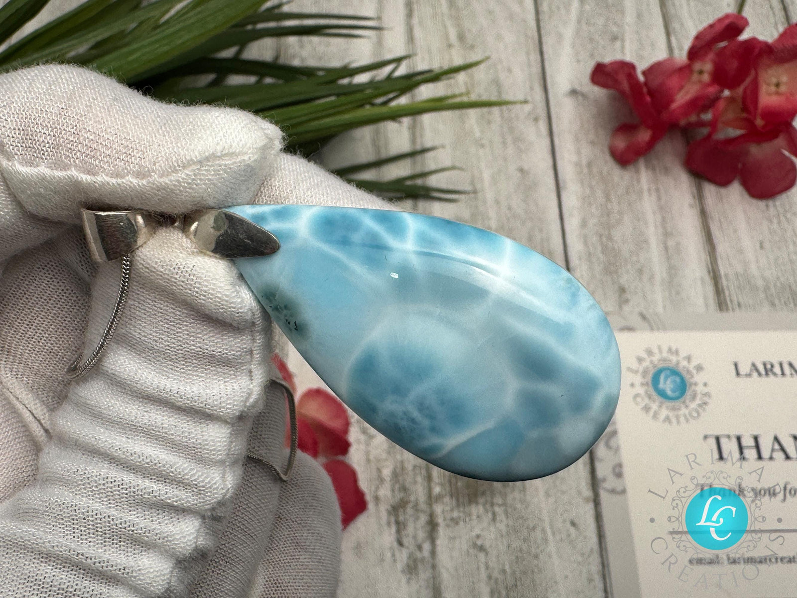 Large Larimar Sterling Silver Pendant Ocean Blue Gemstone Jewelry Healing Crystal