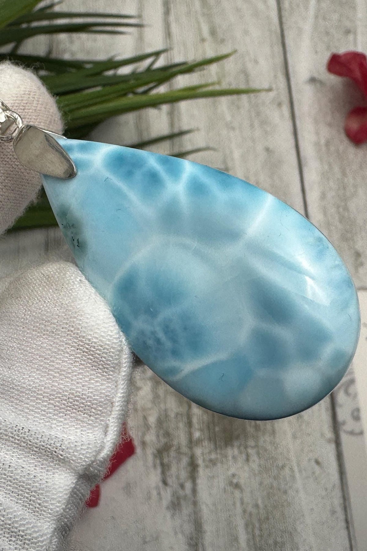 Large Larimar Sterling Silver Pendant Ocean Blue Gemstone Jewelry Healing Crystal