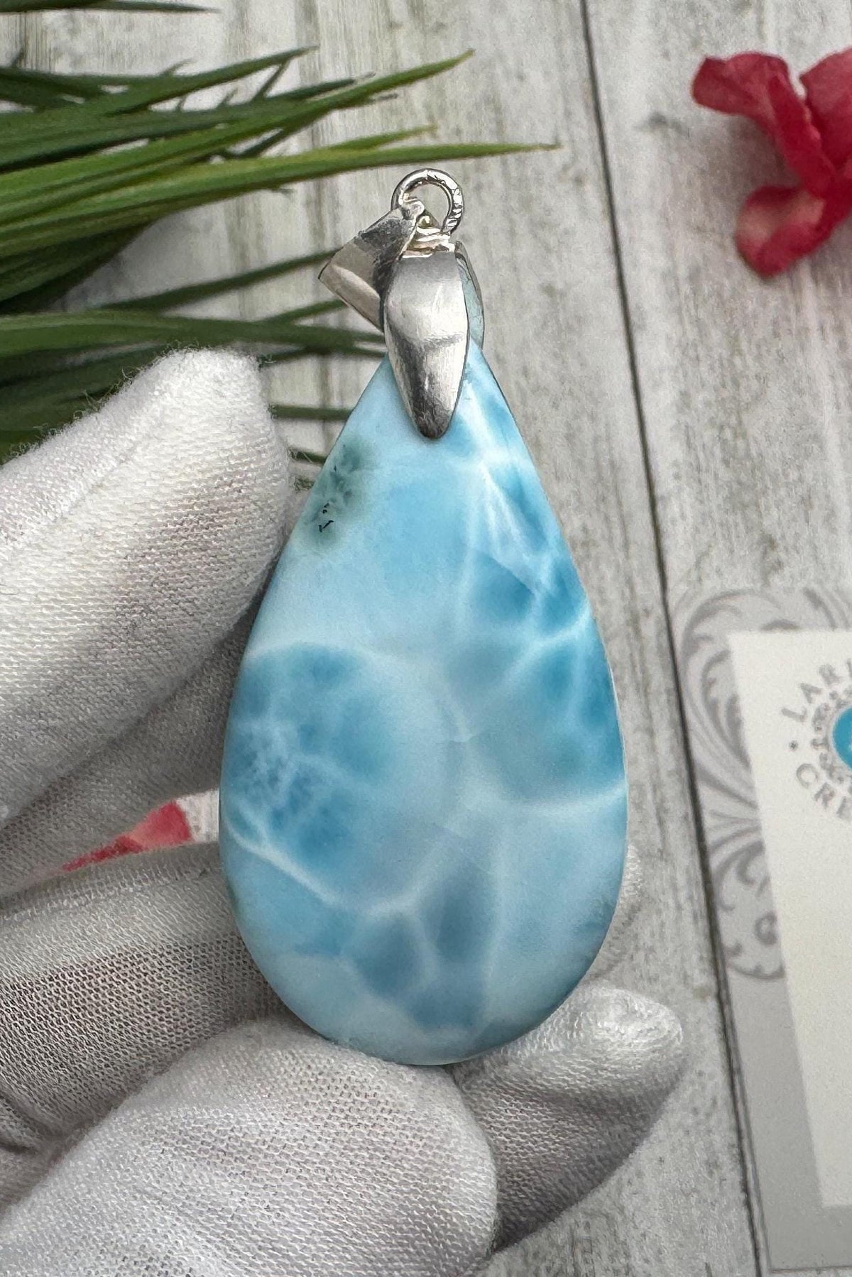 Large Larimar Sterling Silver Pendant Ocean Blue Gemstone Jewelry Healing Crystal