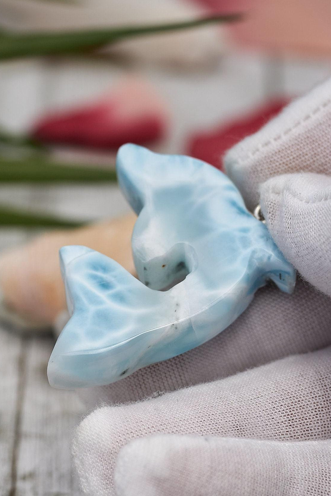 Larimar Dolphin Pendant Necklace, Sterling Silver Teardrop Jewelry