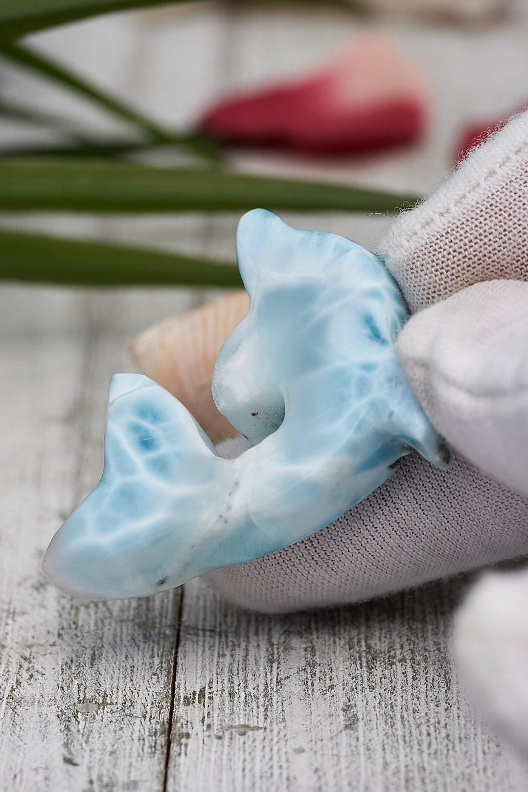 Larimar Dolphin Pendant Necklace, Sterling Silver Teardrop Jewelry