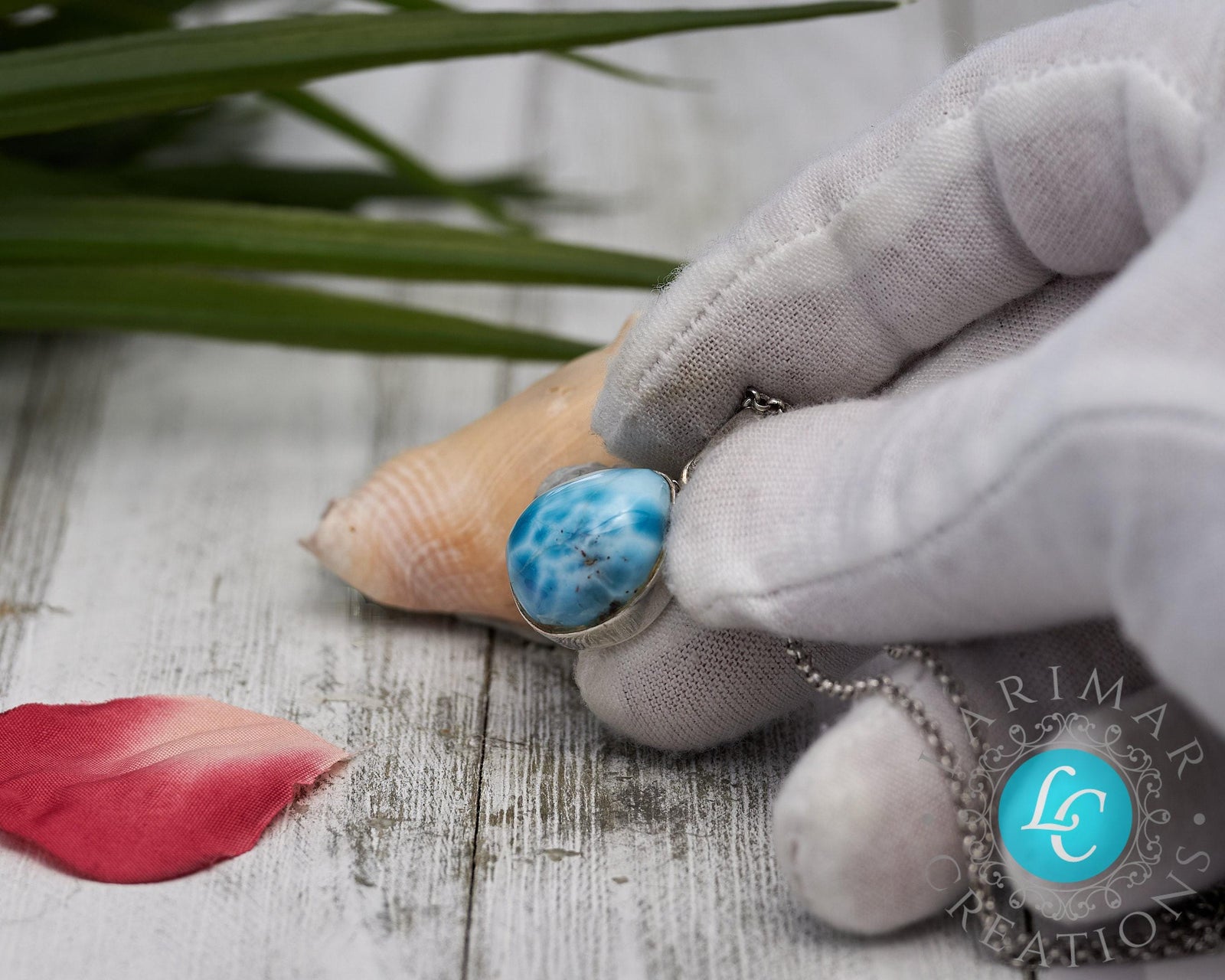 Sterling Silver Teardrop Larimar Pendant, Blue Kidney Pattern Cabochon