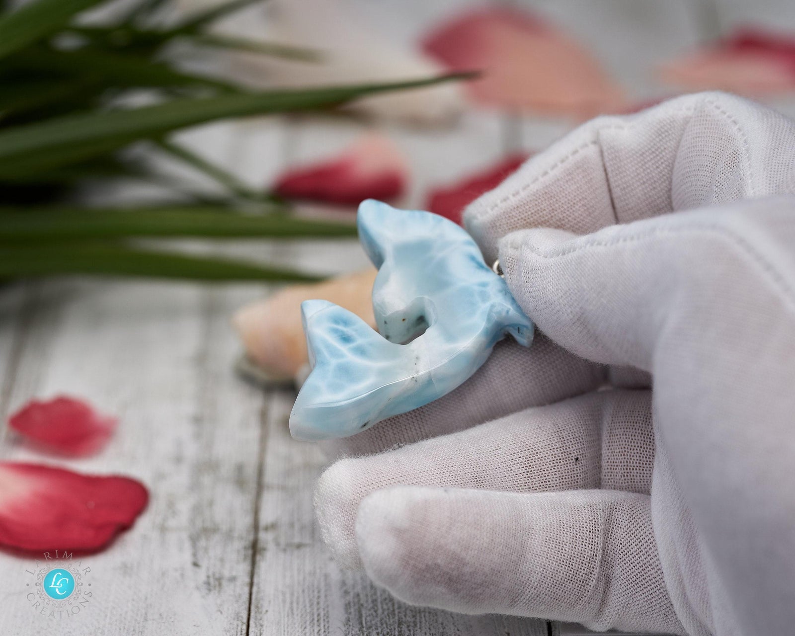Larimar Dolphin Pendant Necklace, Sterling Silver Teardrop Jewelry