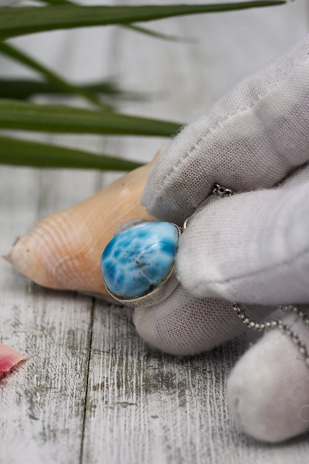 Sterling Silver Teardrop Larimar Pendant, Blue Kidney Pattern Cabochon