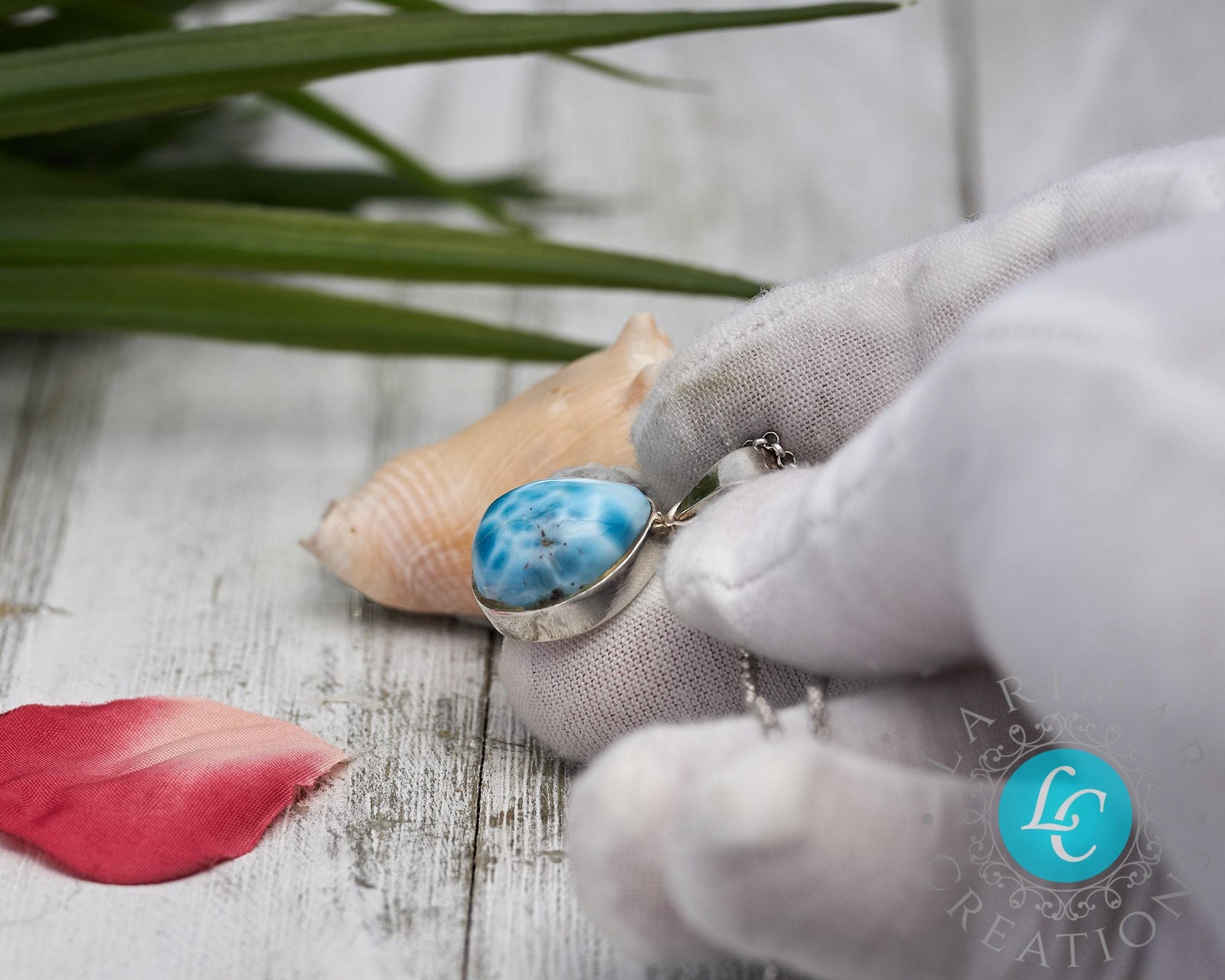Sterling Silver Teardrop Larimar Pendant, Blue Kidney Pattern Cabochon