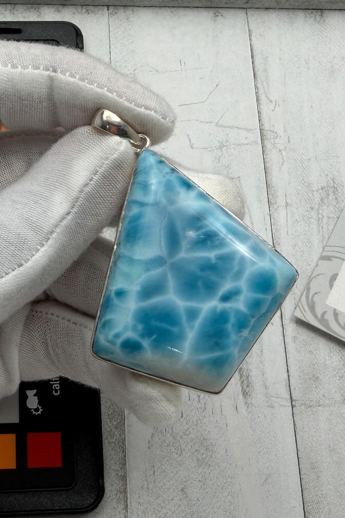 Larimar Pendant Double-Sided Polished 925 Sterling Silver Teardrop Necklace Dominican Gemstone Jewelry