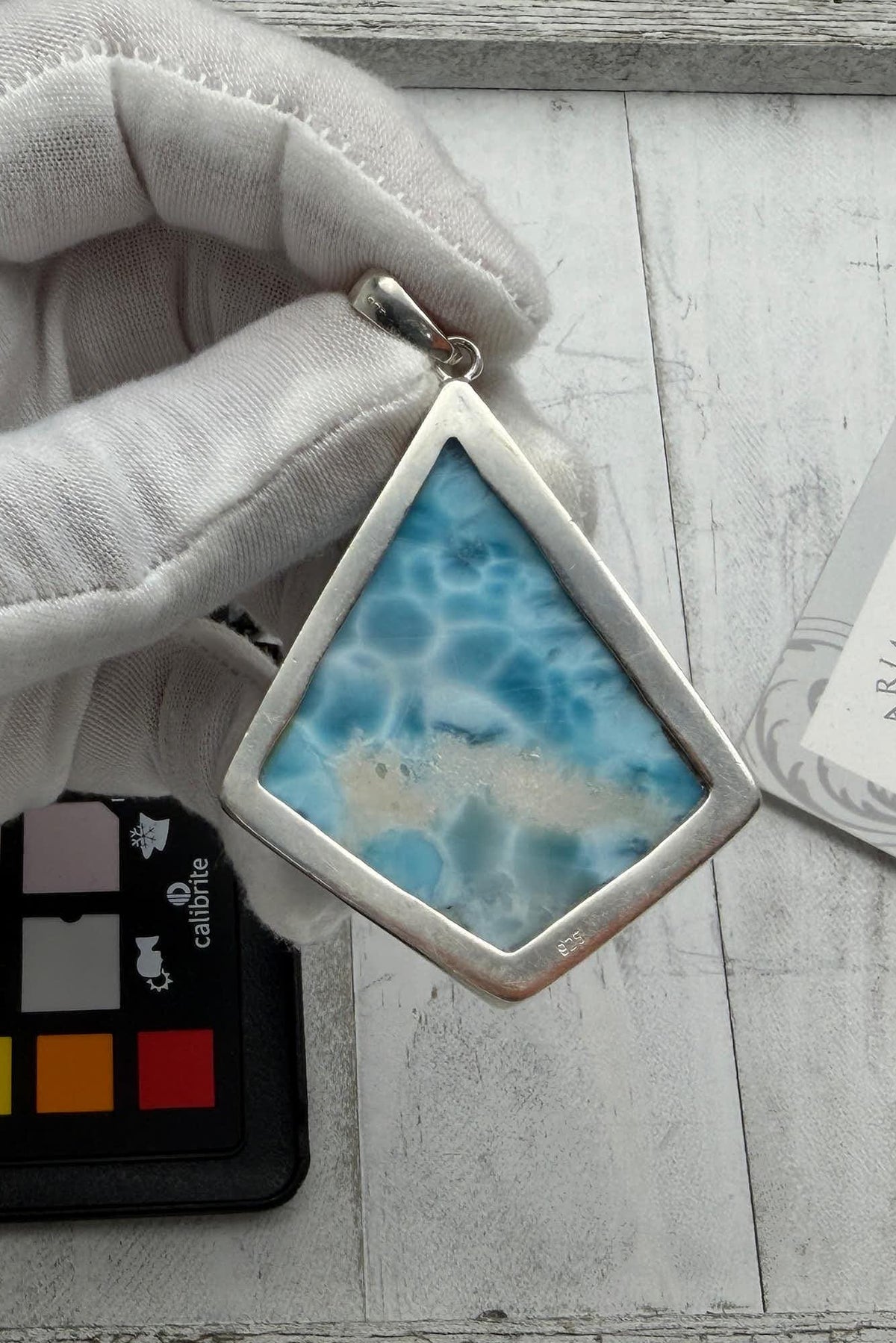Larimar Pendant Double-Sided Polished 925 Sterling Silver Teardrop Necklace Dominican Gemstone Jewelry