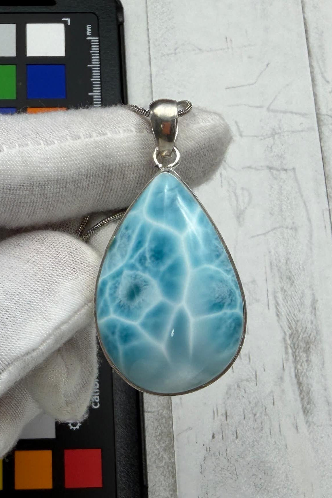 Authentic Larimar Teardrop Pendant | Sterling Silver Boho Statement Necklace