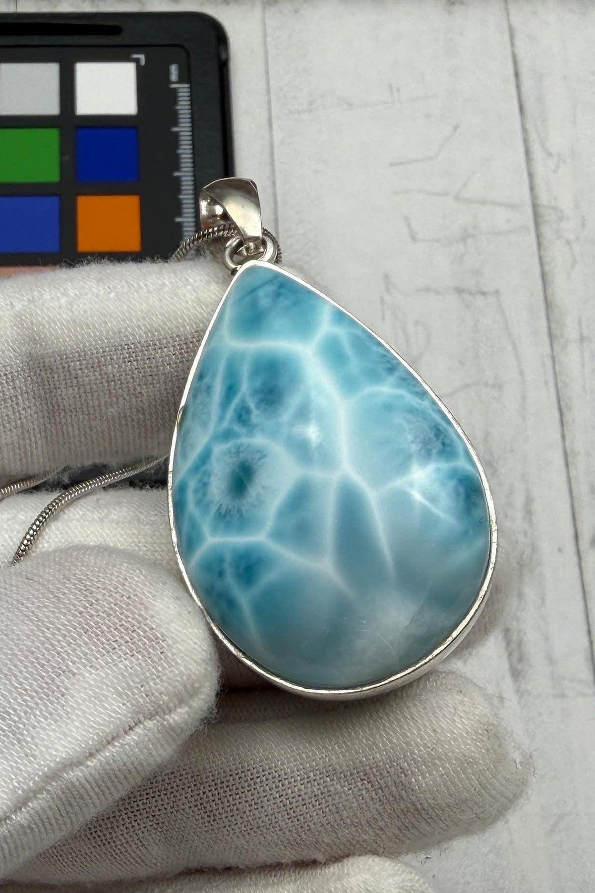 Authentic Larimar Teardrop Pendant | Sterling Silver Boho Statement Necklace