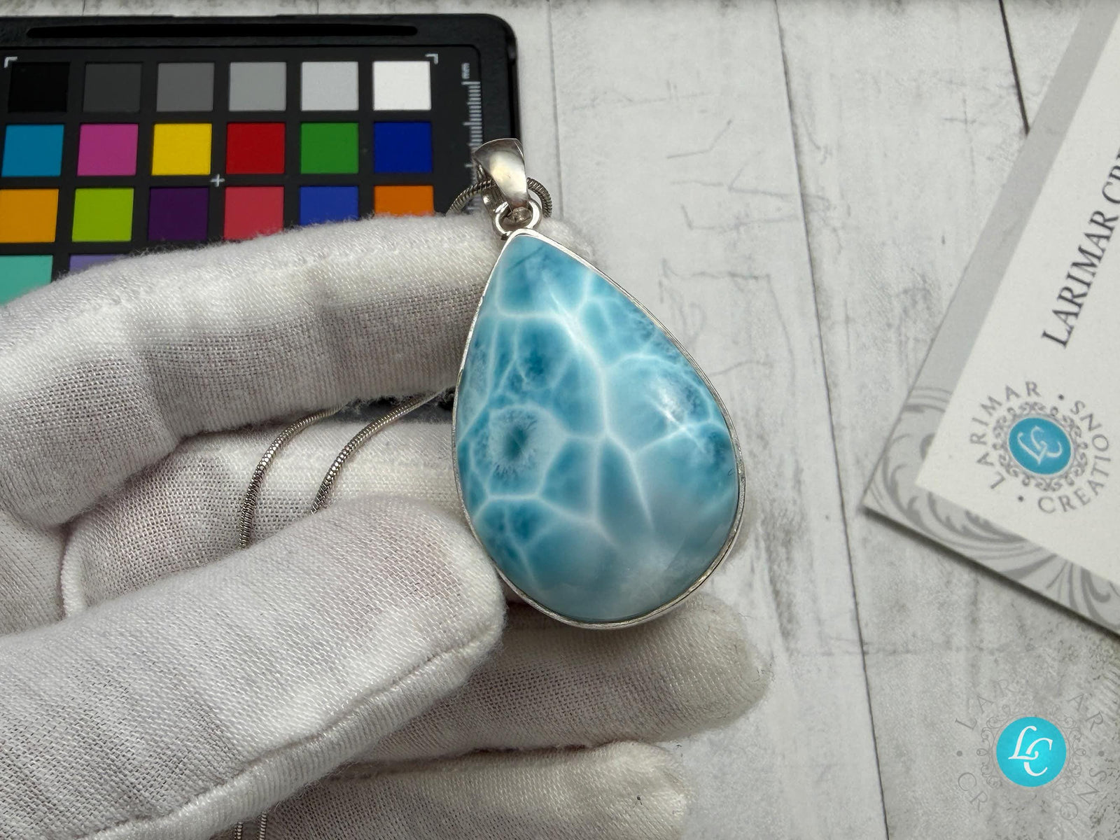 Authentic Larimar Teardrop Pendant | Sterling Silver Boho Statement Necklace