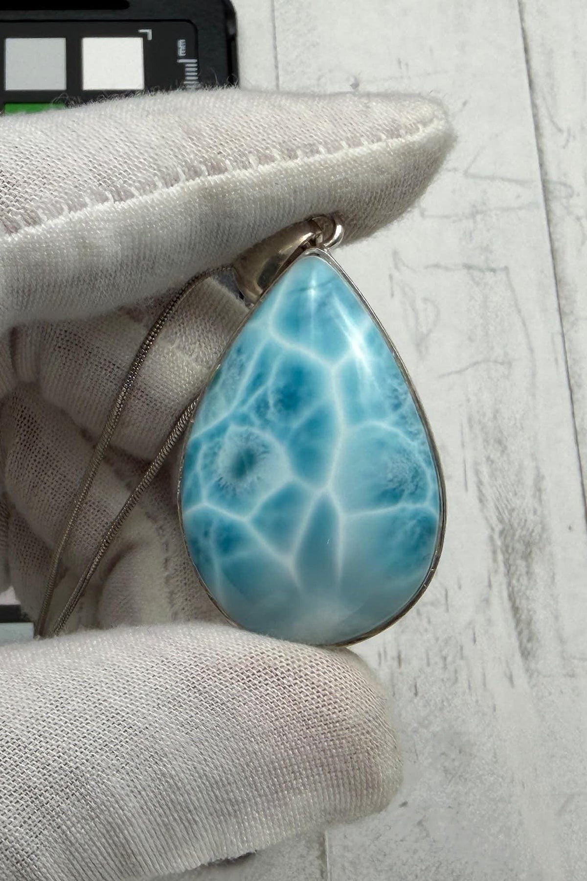 Authentic Larimar Teardrop Pendant | Sterling Silver Boho Statement Necklace