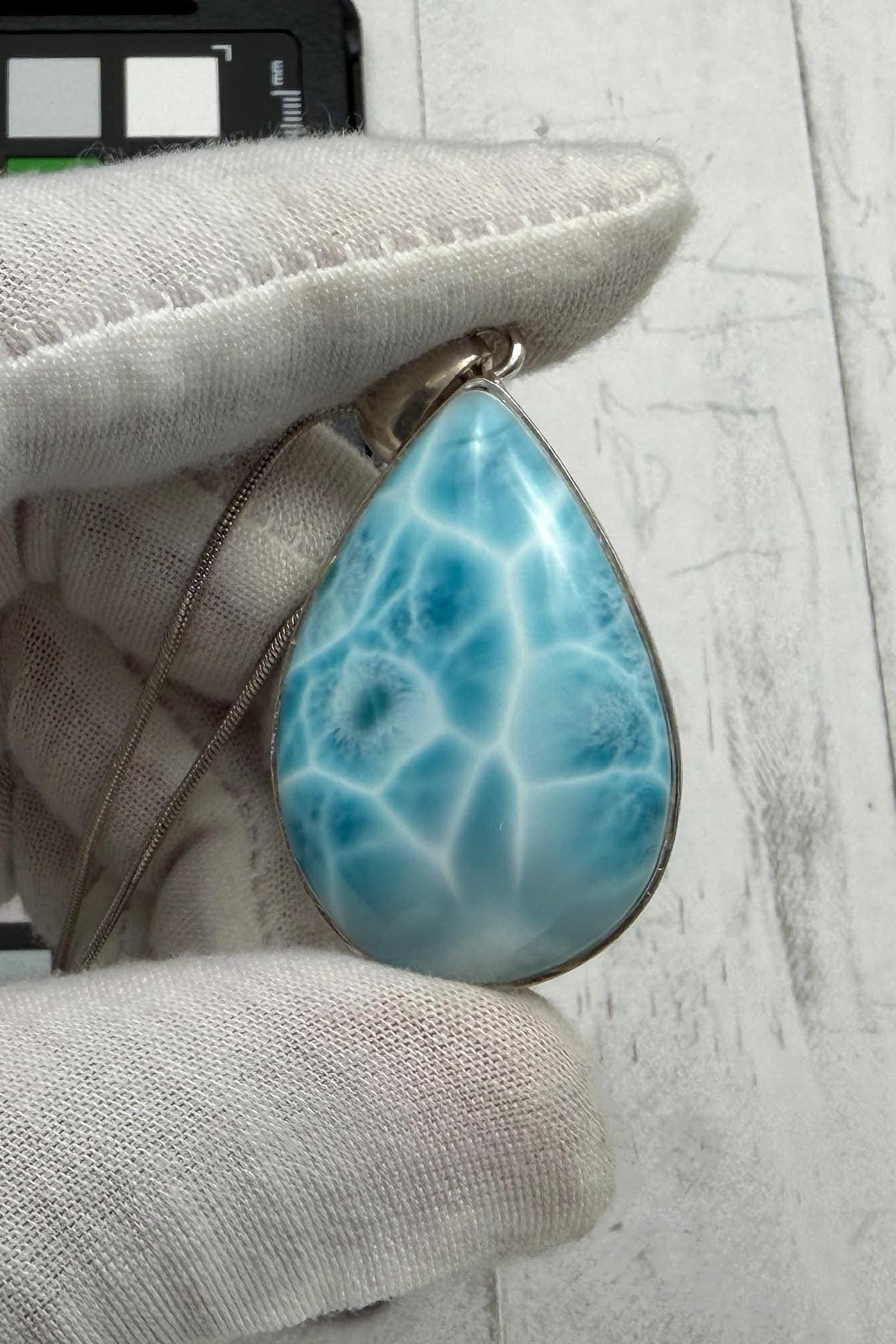 Authentic Larimar Teardrop Pendant | Sterling Silver Boho Statement Necklace