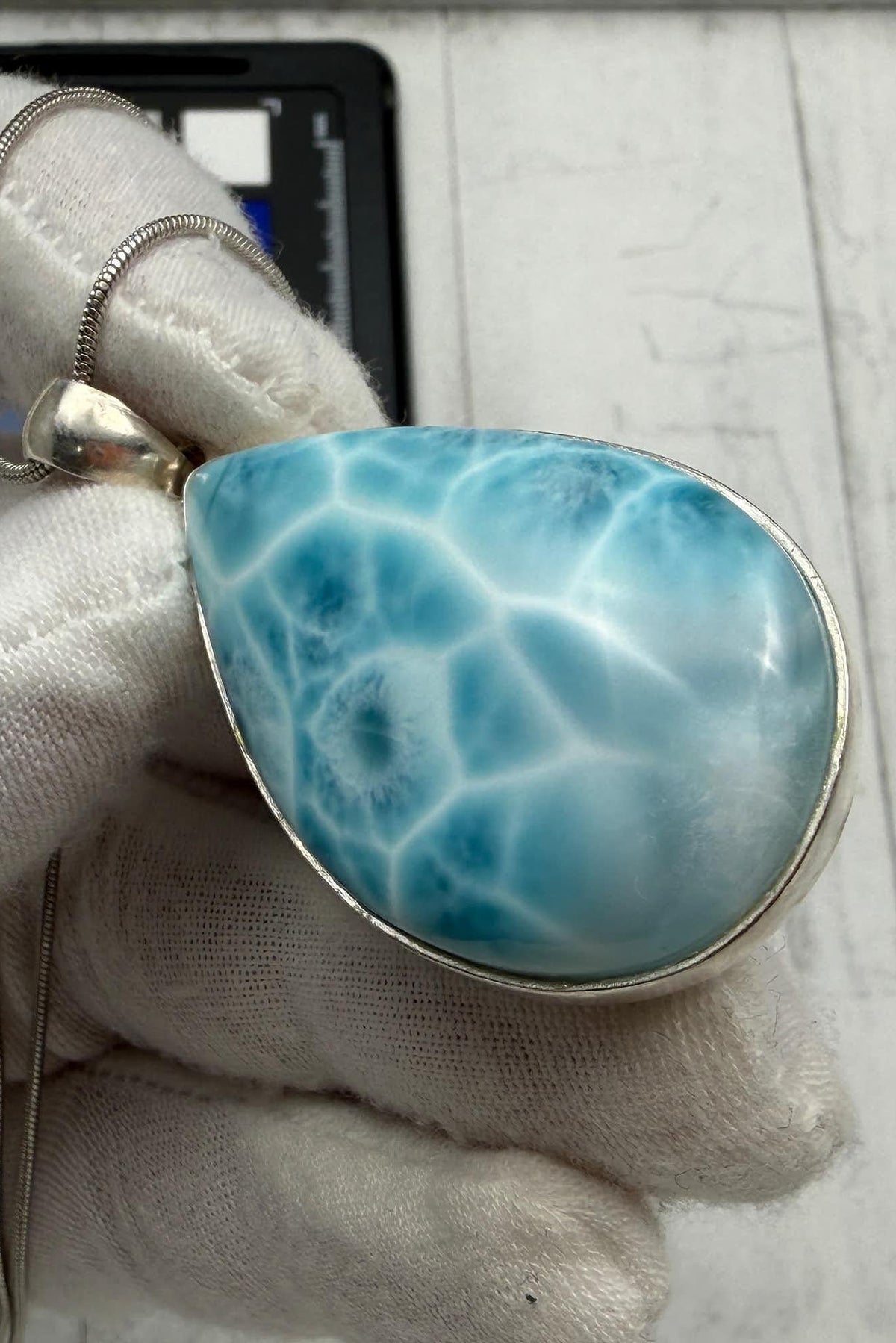 Authentic Larimar Teardrop Pendant | Sterling Silver Boho Statement Necklace