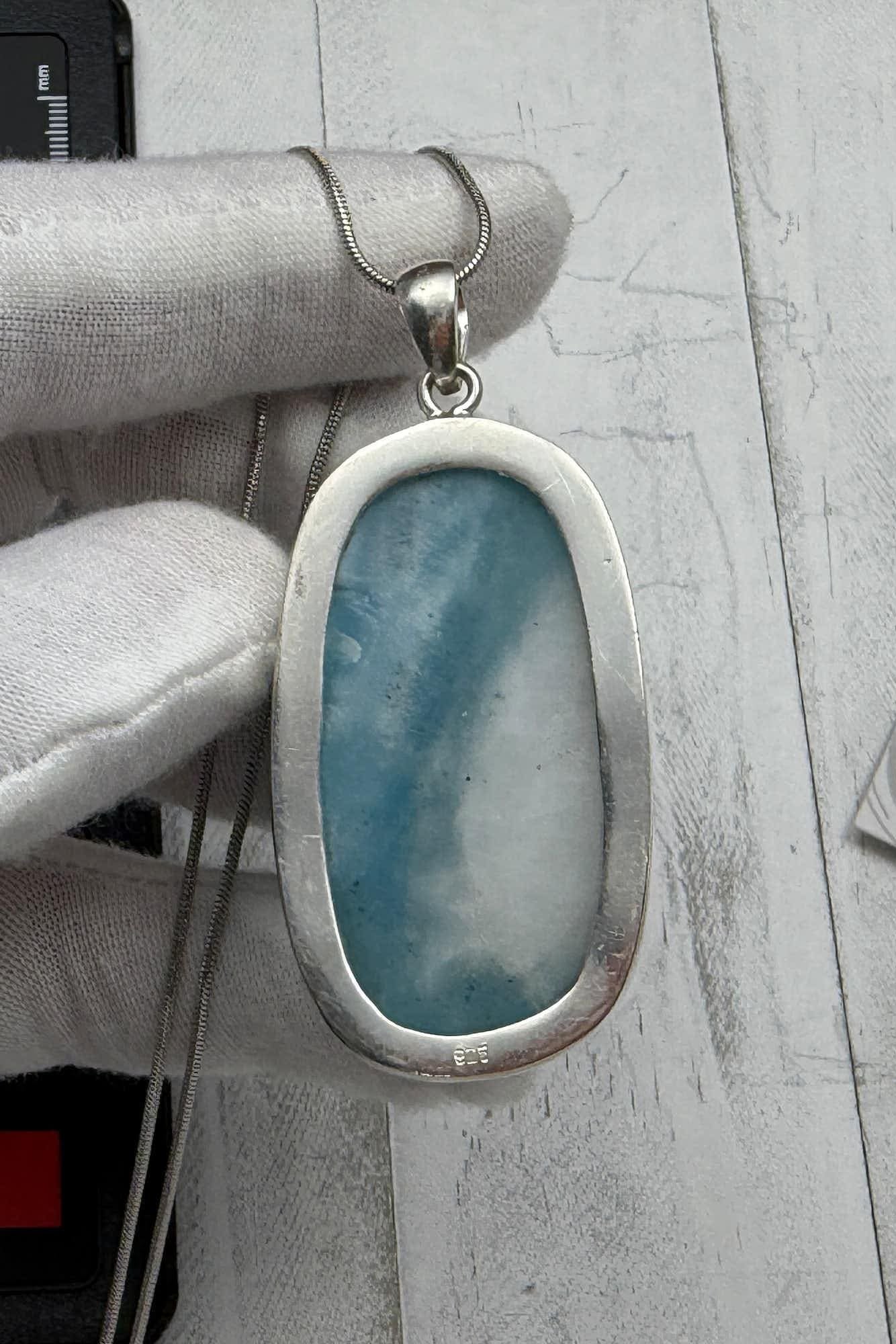 Large AAA Dominican Larimar Pendant, Sterling Silver Statement Jewelry, Ocean Blue Sea Stone