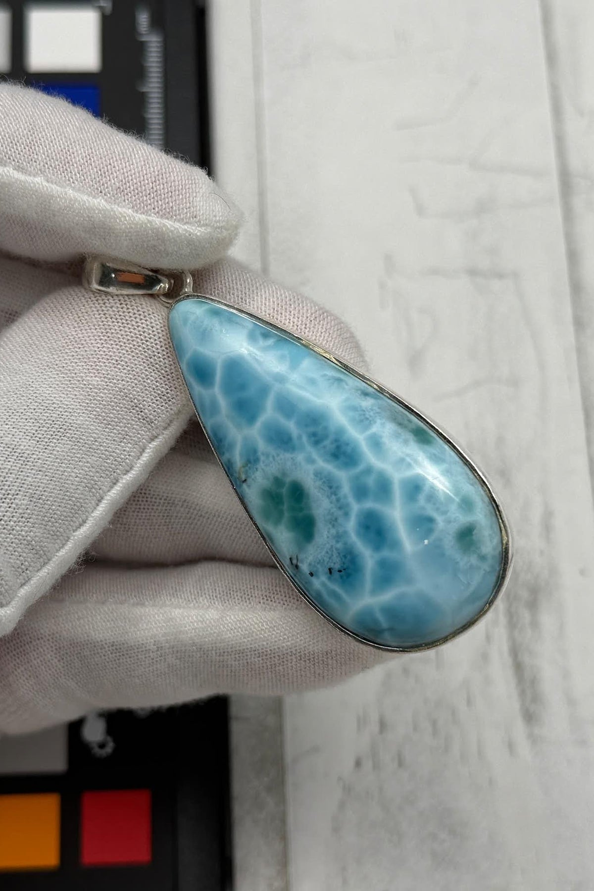 Large Larimar Teardrop Pendant Necklace | Natural Caribbean Blue Boho Statement Jewelry