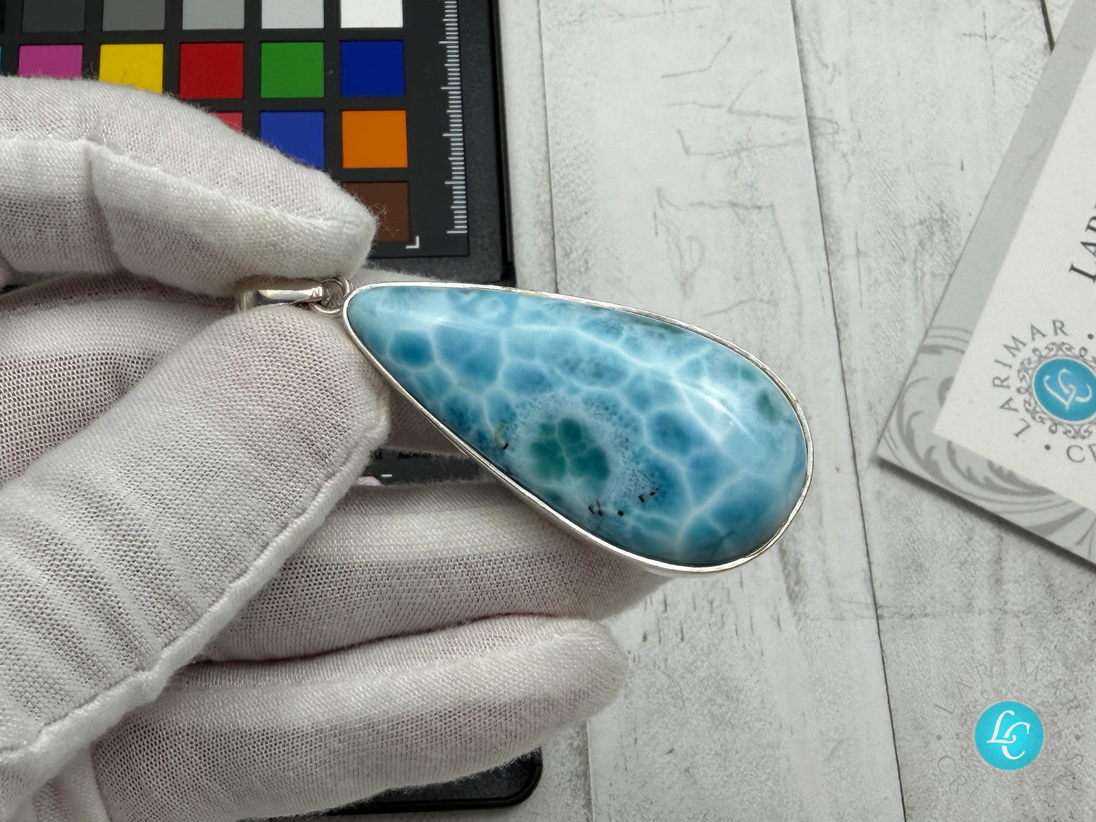 Large Larimar Teardrop Pendant Necklace | Natural Caribbean Blue Boho Statement Jewelry