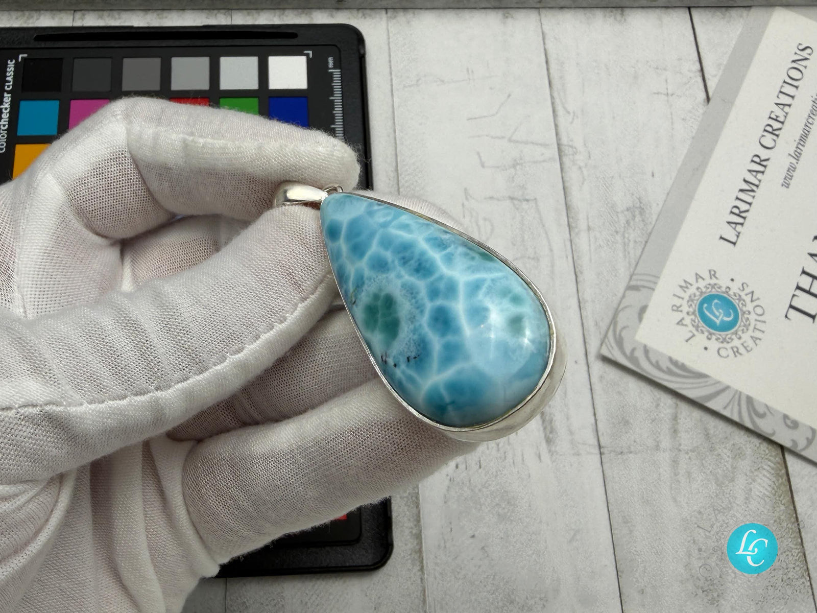 Large Larimar Teardrop Pendant Necklace | Natural Caribbean Blue Boho Statement Jewelry