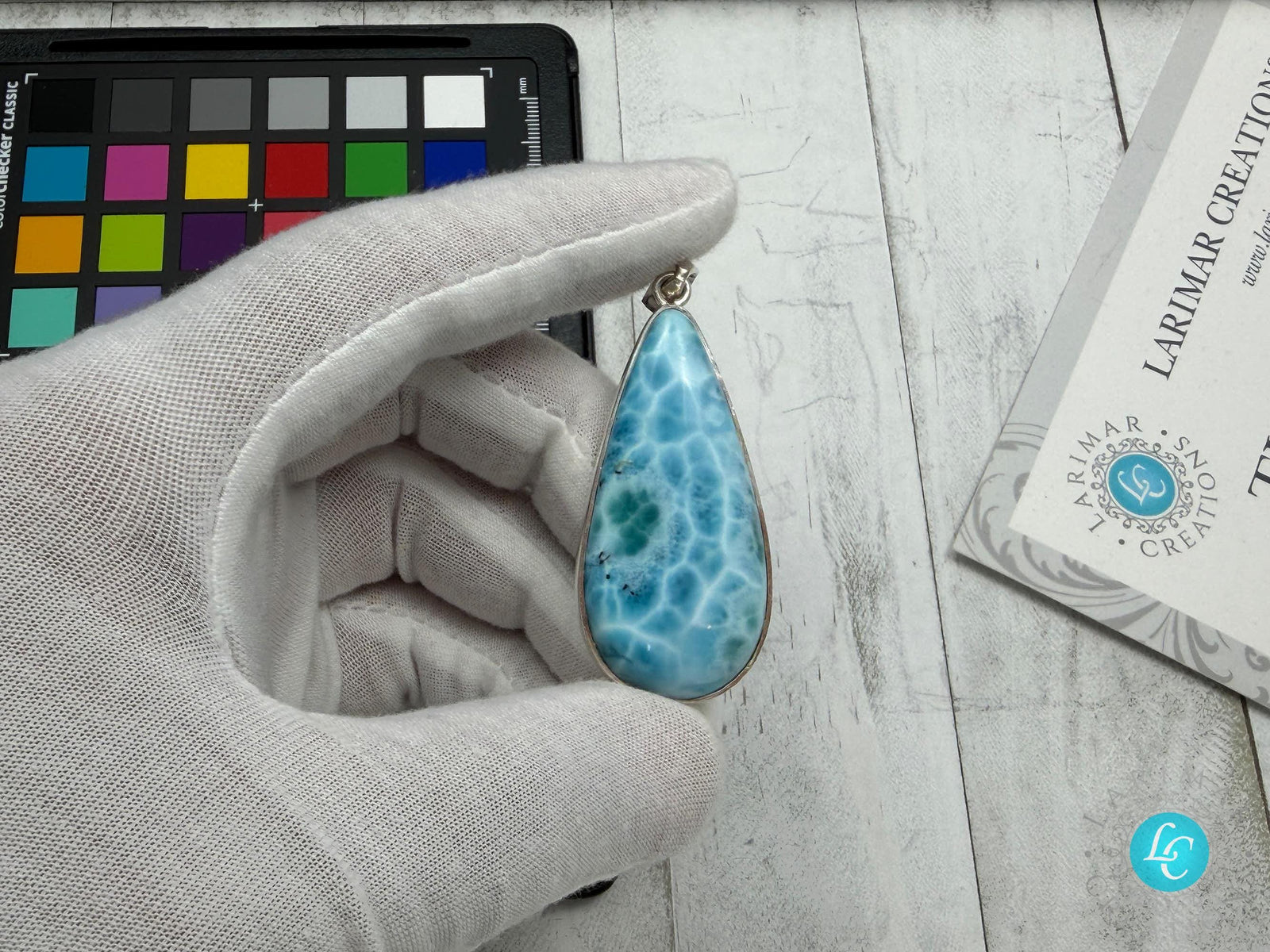 Large Larimar Teardrop Pendant Necklace | Natural Caribbean Blue Boho Statement Jewelry
